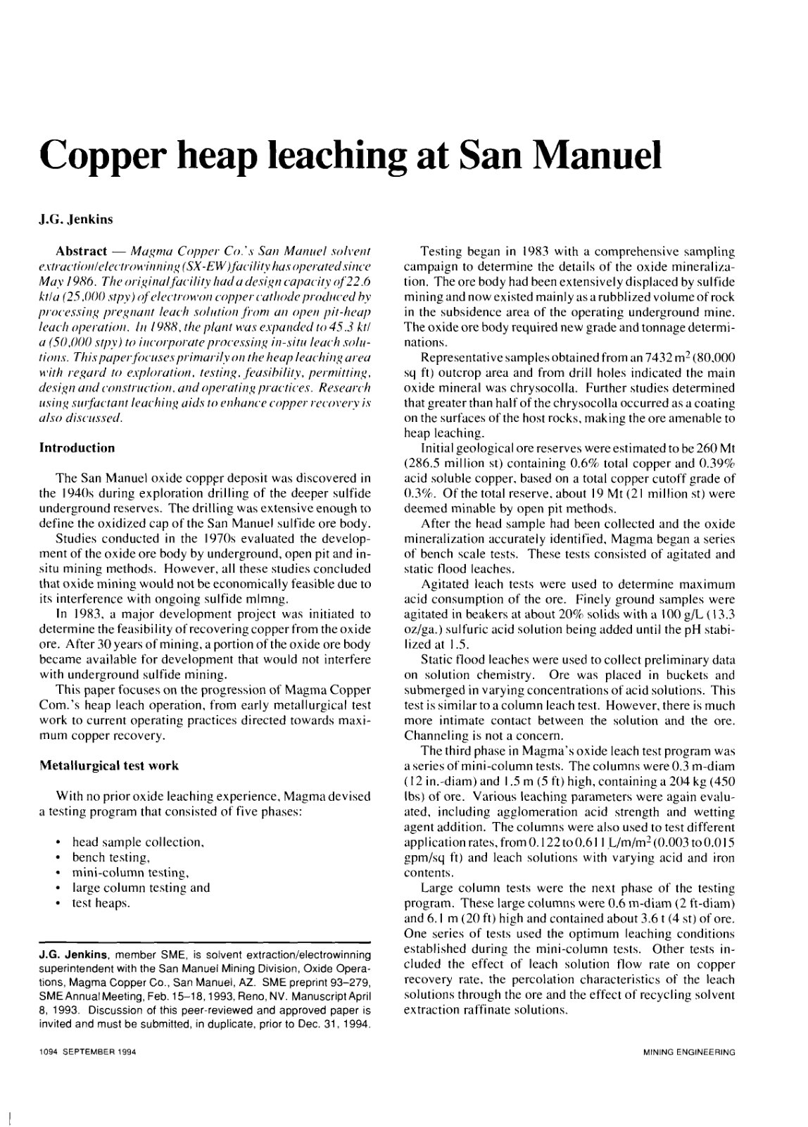 First page of Copper heap leaching at San Manuel