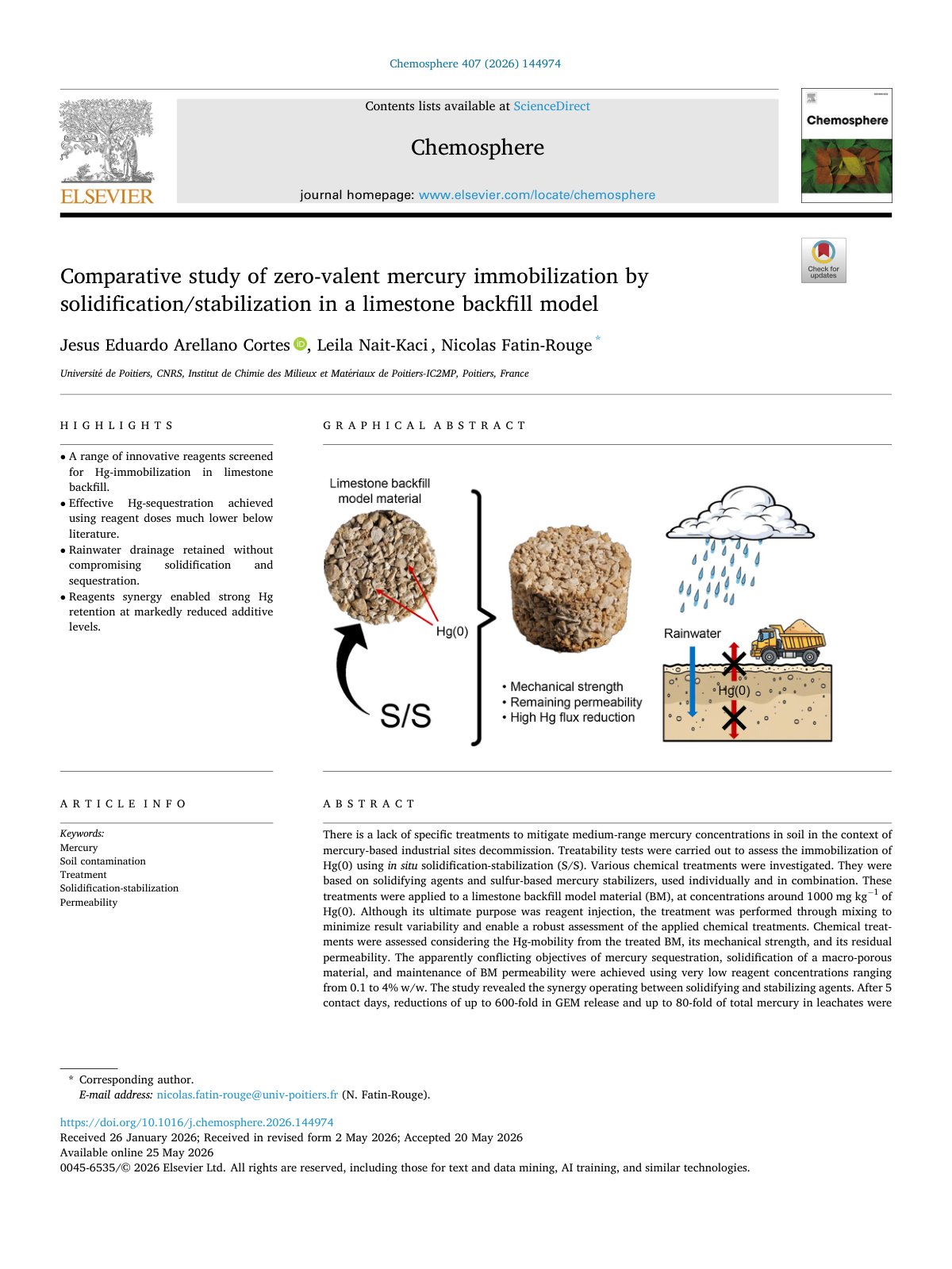 First page of Comparative study of zero valent mercury immobilization by solid 2026 Chemos