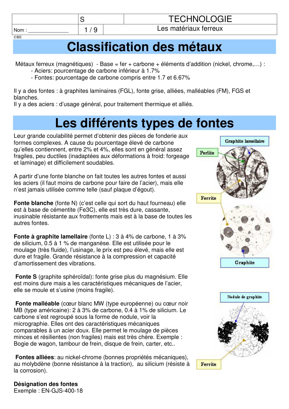 First page of dr materiaux ferreux