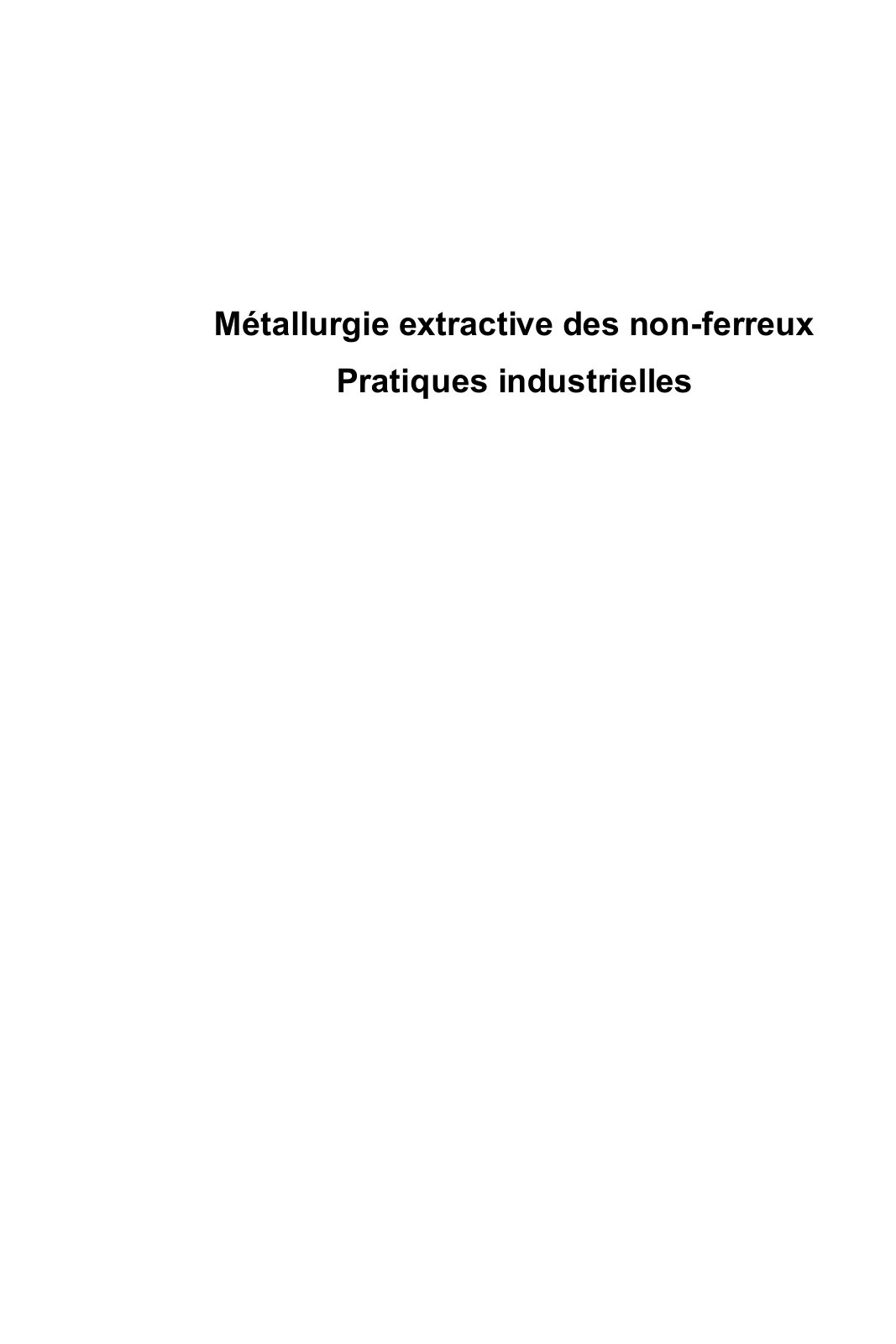 First page of Métallurgie des non-ferreux - Pratiques industrielles