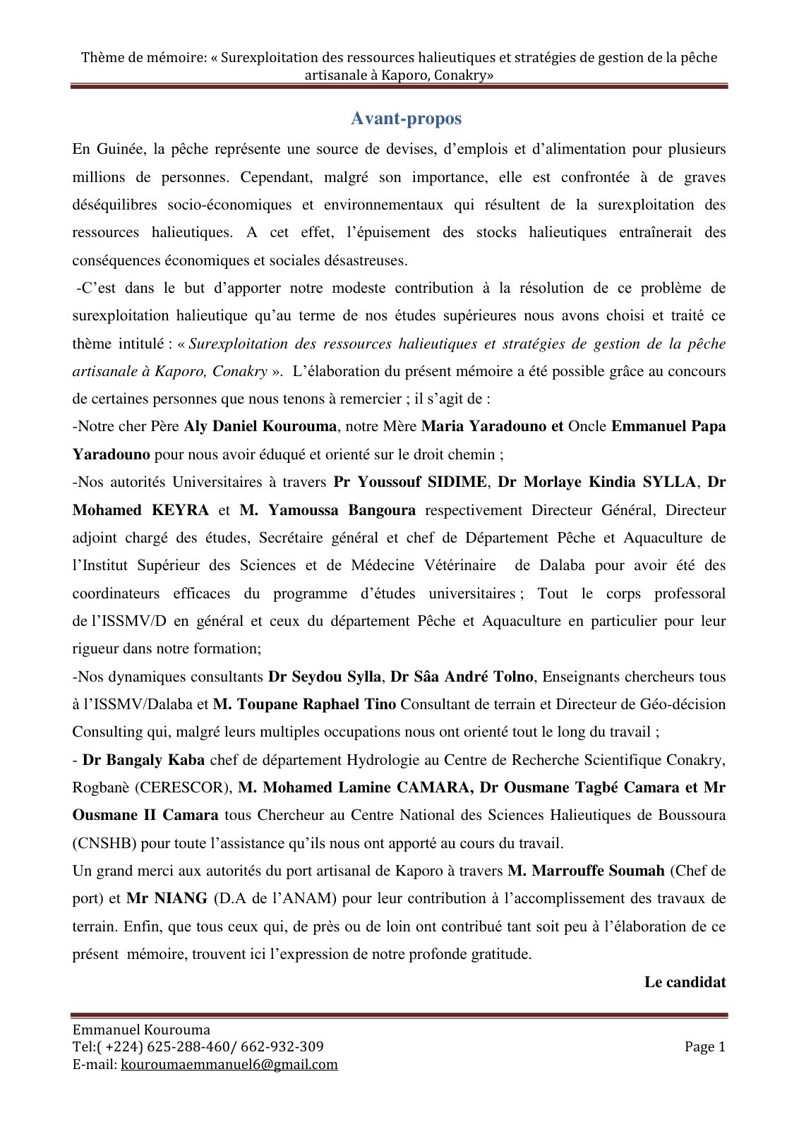 First page of Memoire final