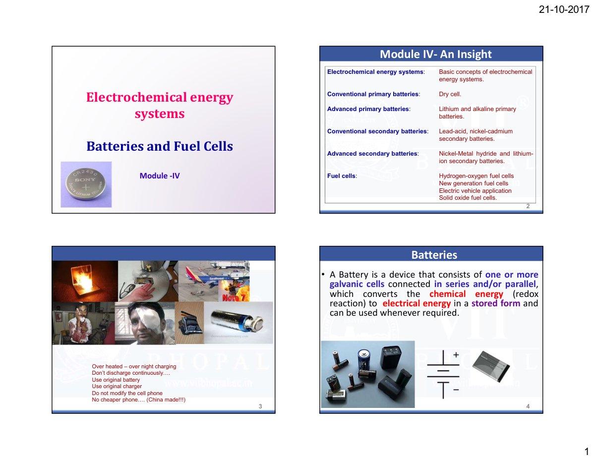First page of Electrochemical energy systems Batteries