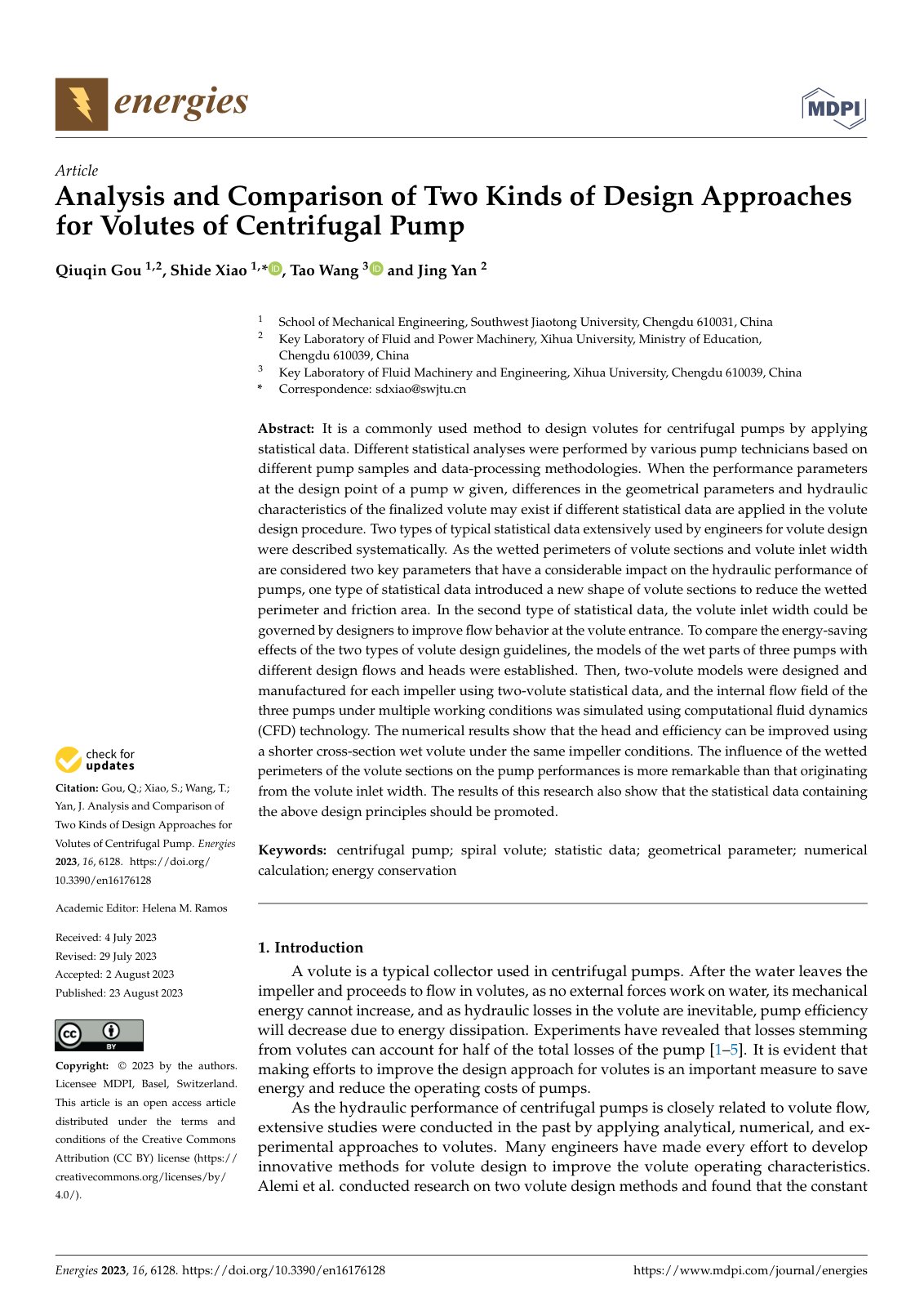 First page of Analysis and Comparison of Two Kinds of Design Approaches for Volutes of Centrifugal Pump