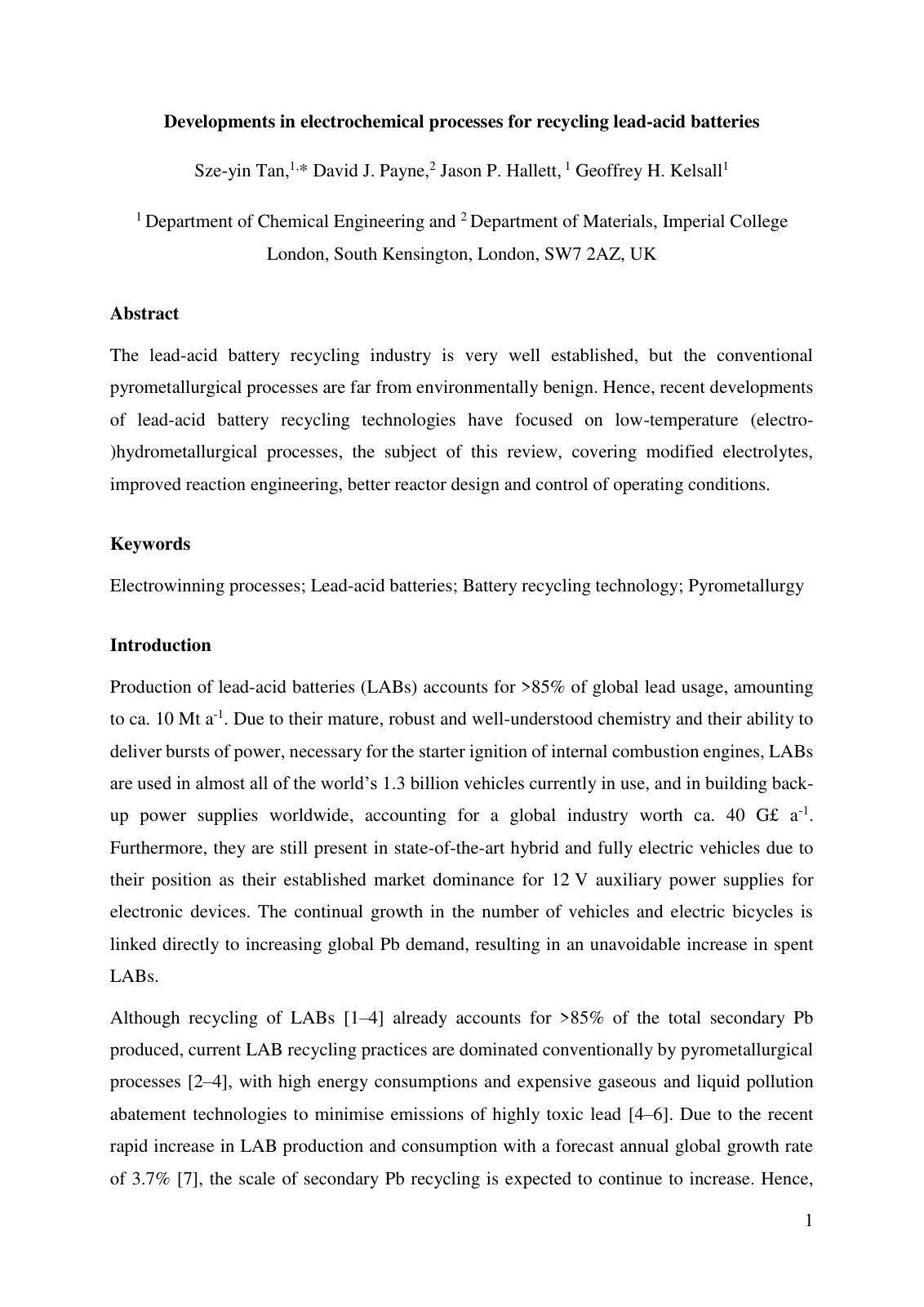 First page of Current Opinion LAB Recycling Review 11April2019