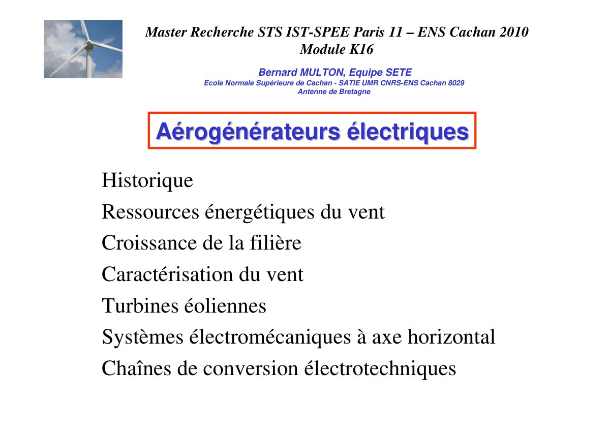 First page of Aérogénérateurs électriques