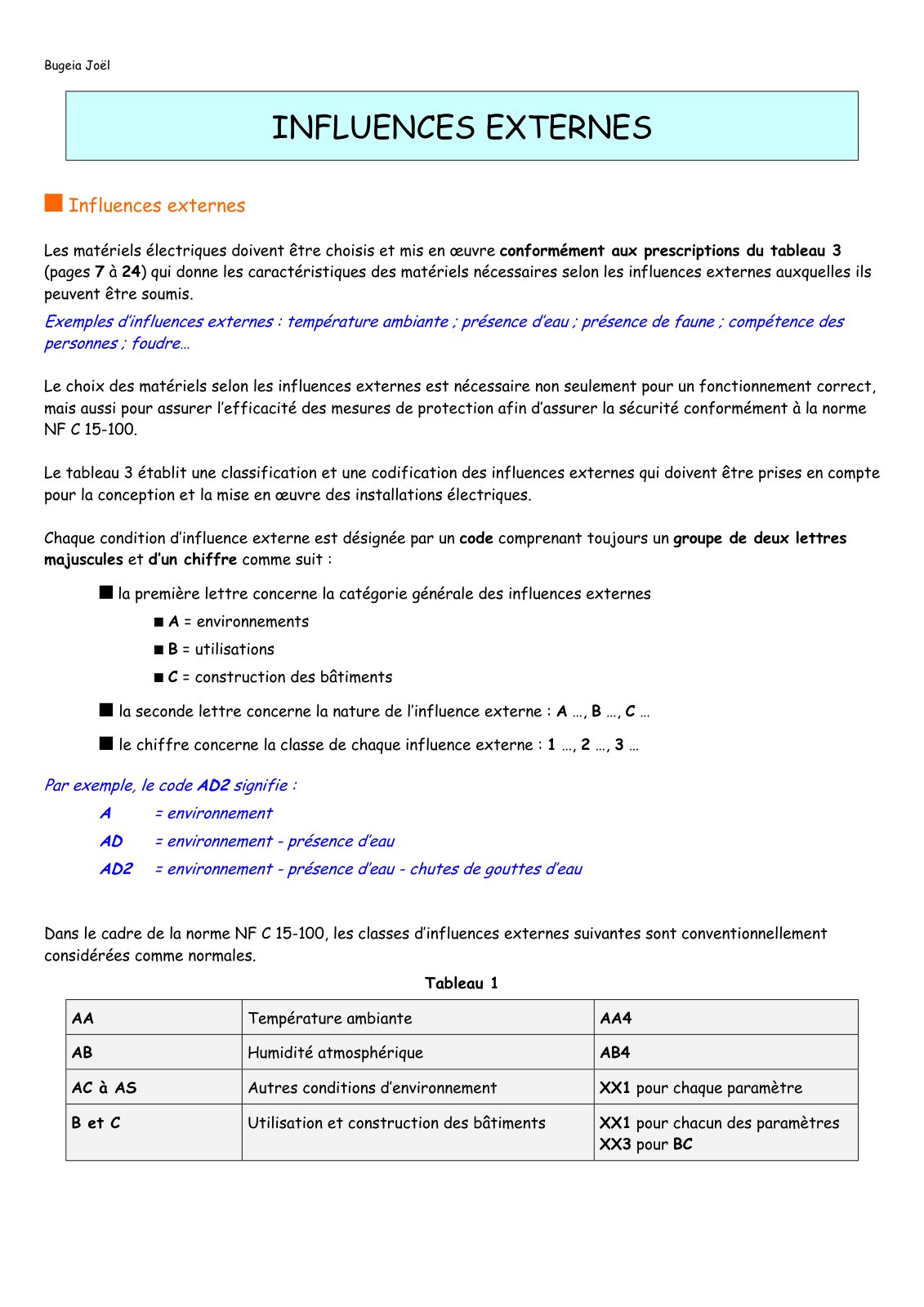 First page of influences externes