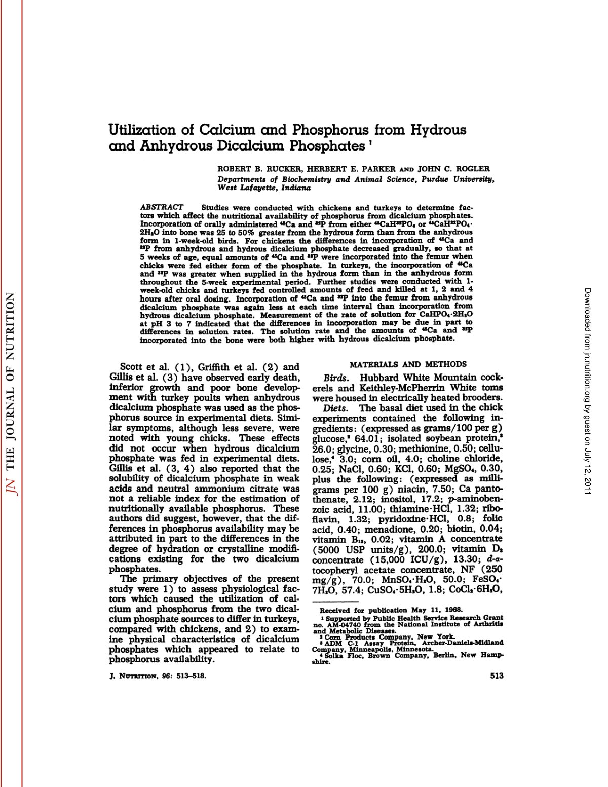 First page of Utilization of Calcium and Phosphorus fr