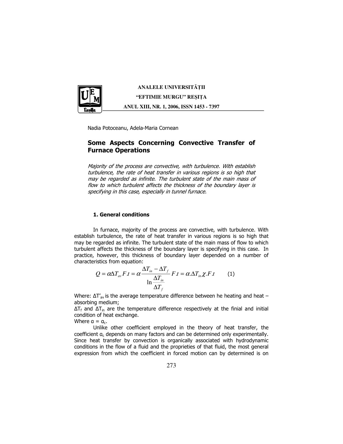 First page of Some Aspects Concerning Convective Trans