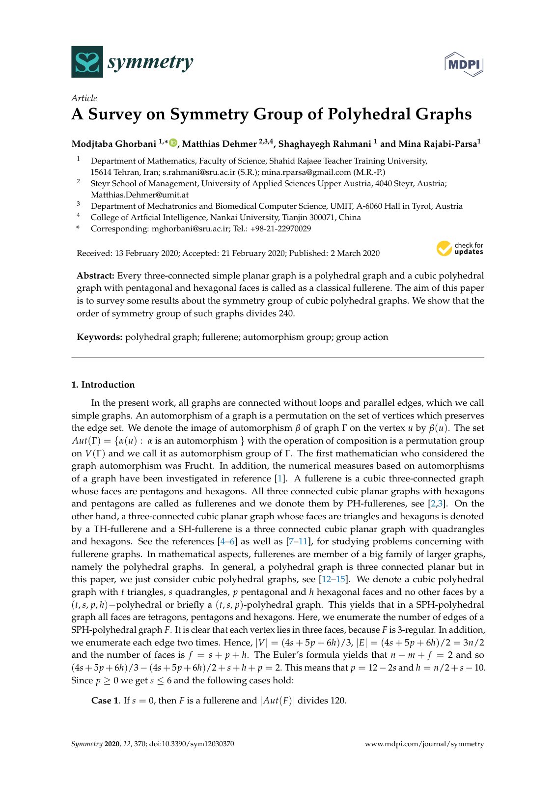 First page of A Survey on Symmetry Group of Polyhedral Graphs