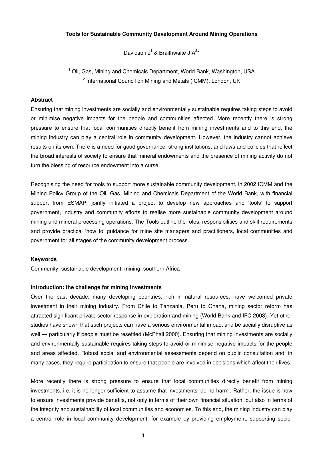 First page of Tools for Sustainable Community Developm