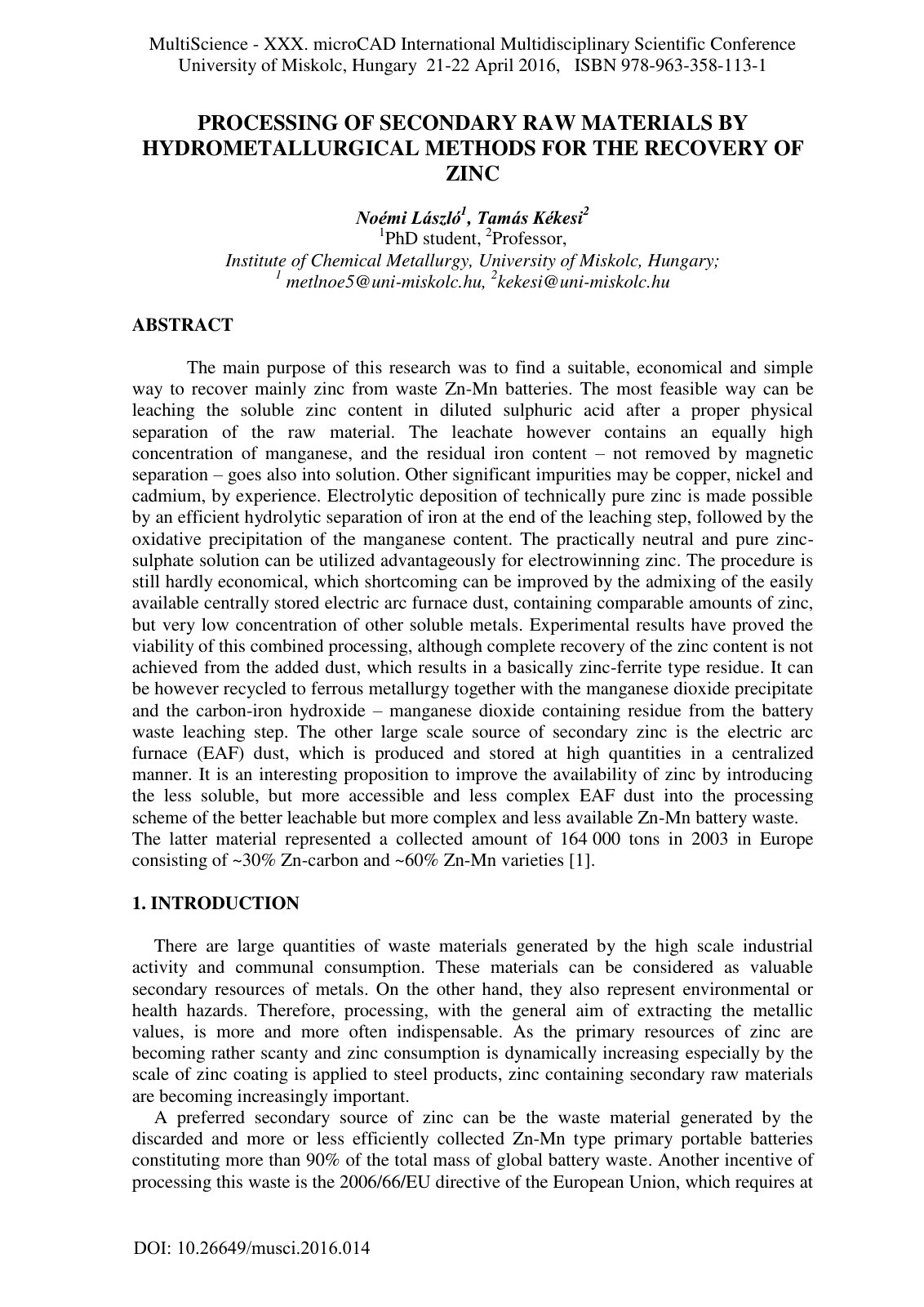 First page of Processing of Secondary Raw Materials by