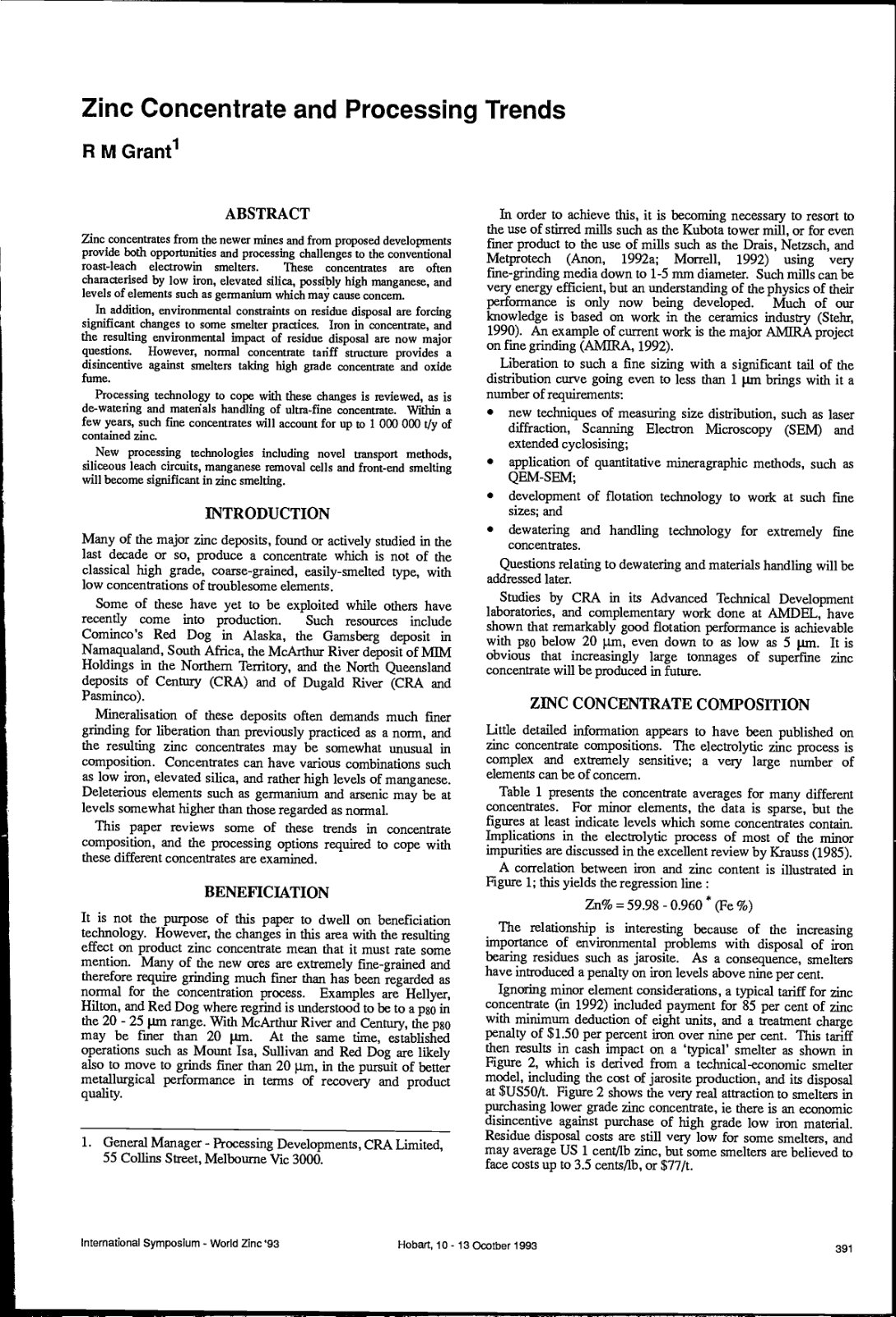 First page of Zinc Concentrate and Processing Trends