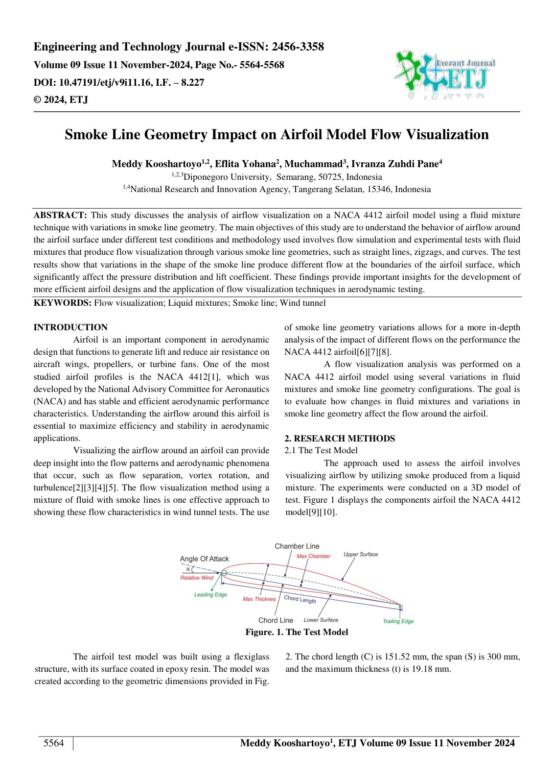 First page of Smoke Line Geometry Impact on Airfoil Model Flow Visualization 