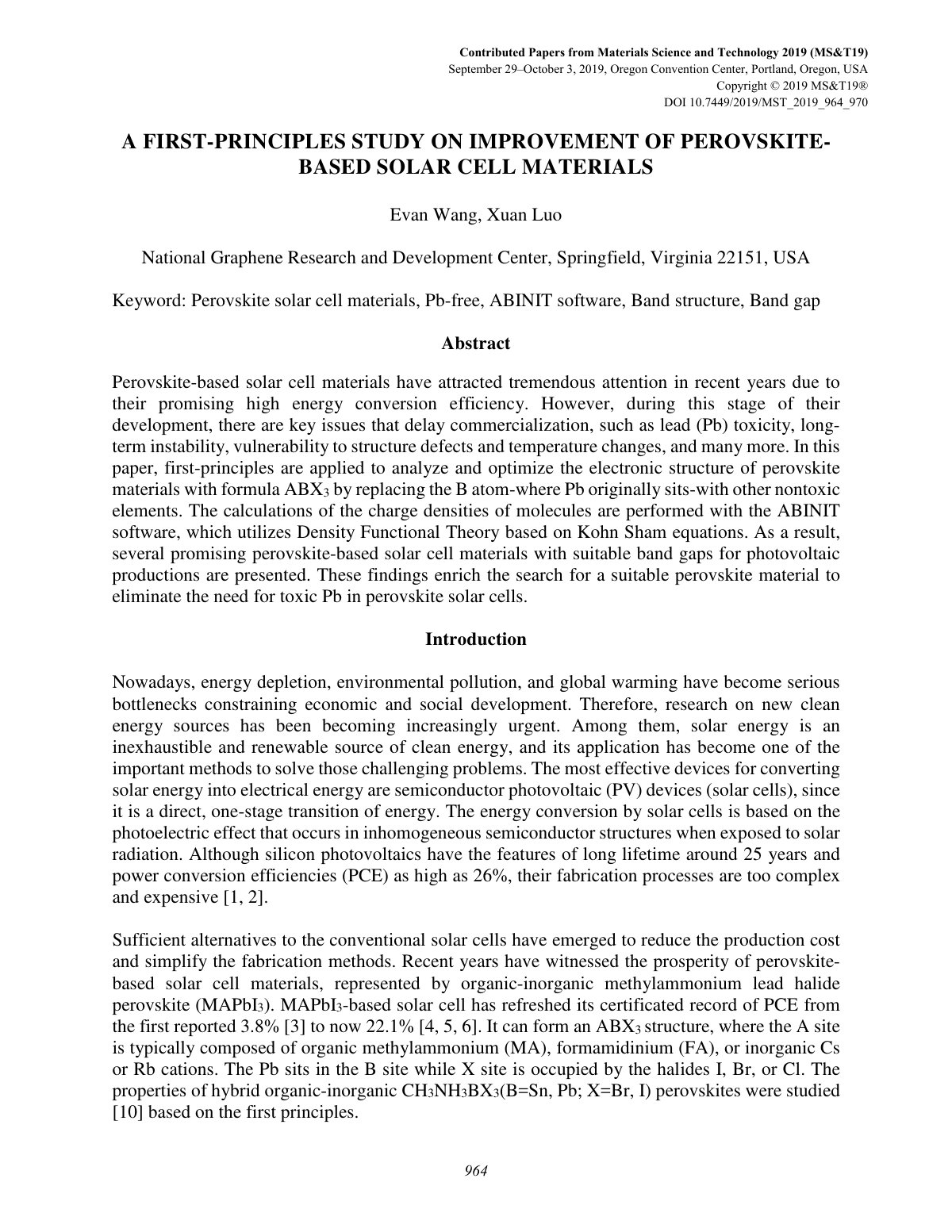 First page of A FIRST-PRINCIPLES STUDY ON IMPROVEMENT OF PEROVSKITE-BASED SOLAR CELL MATERIALS