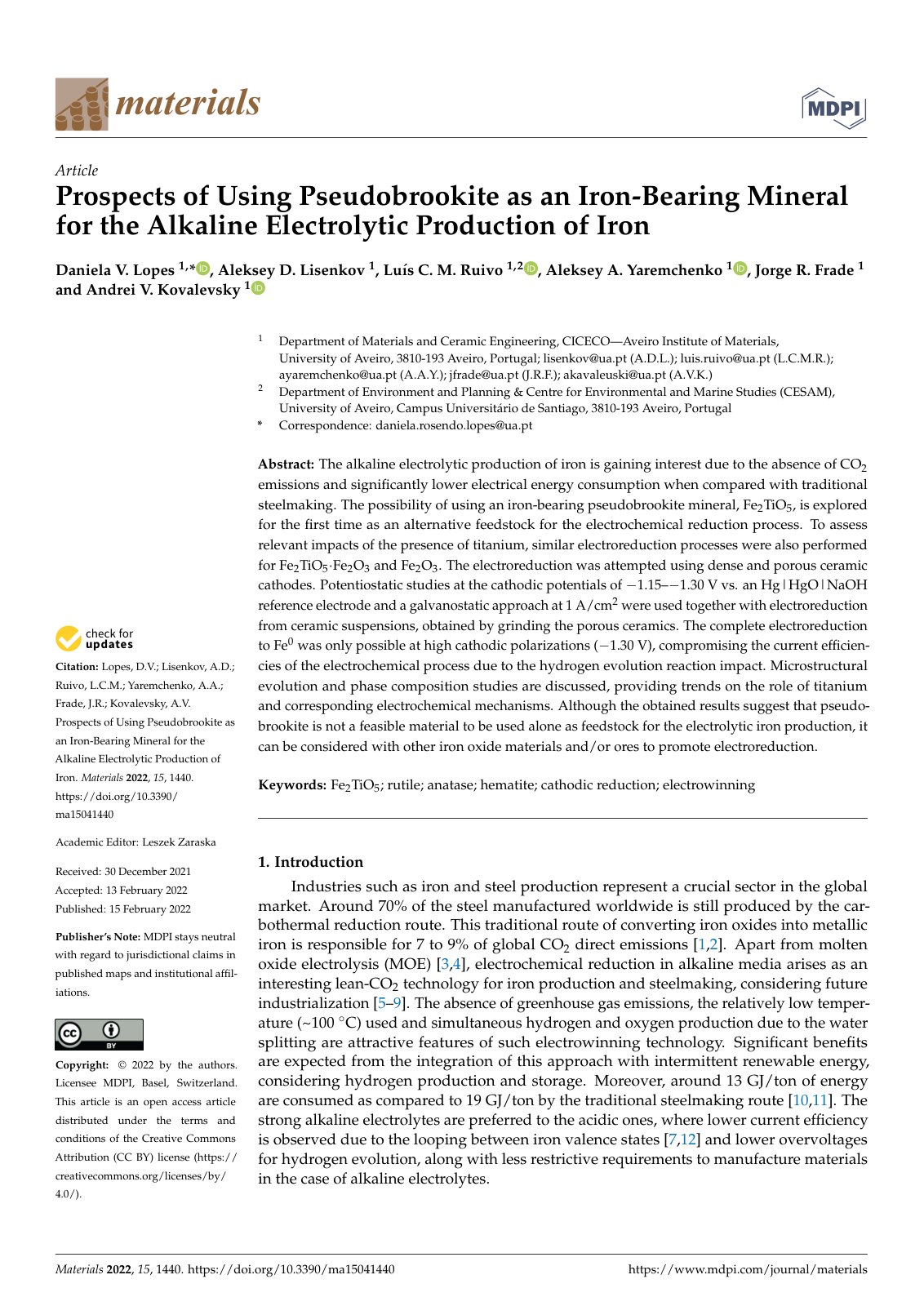 First page of Prospects of Using Pseudobrookite as an