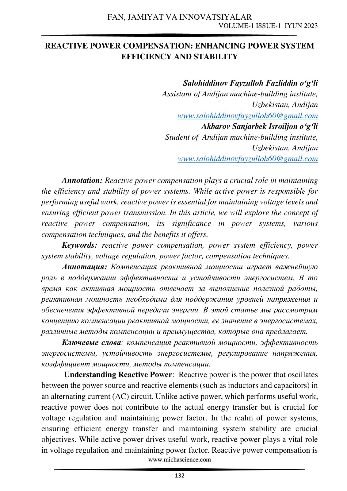 First page of Reactive Power Compensation Enhancing Po