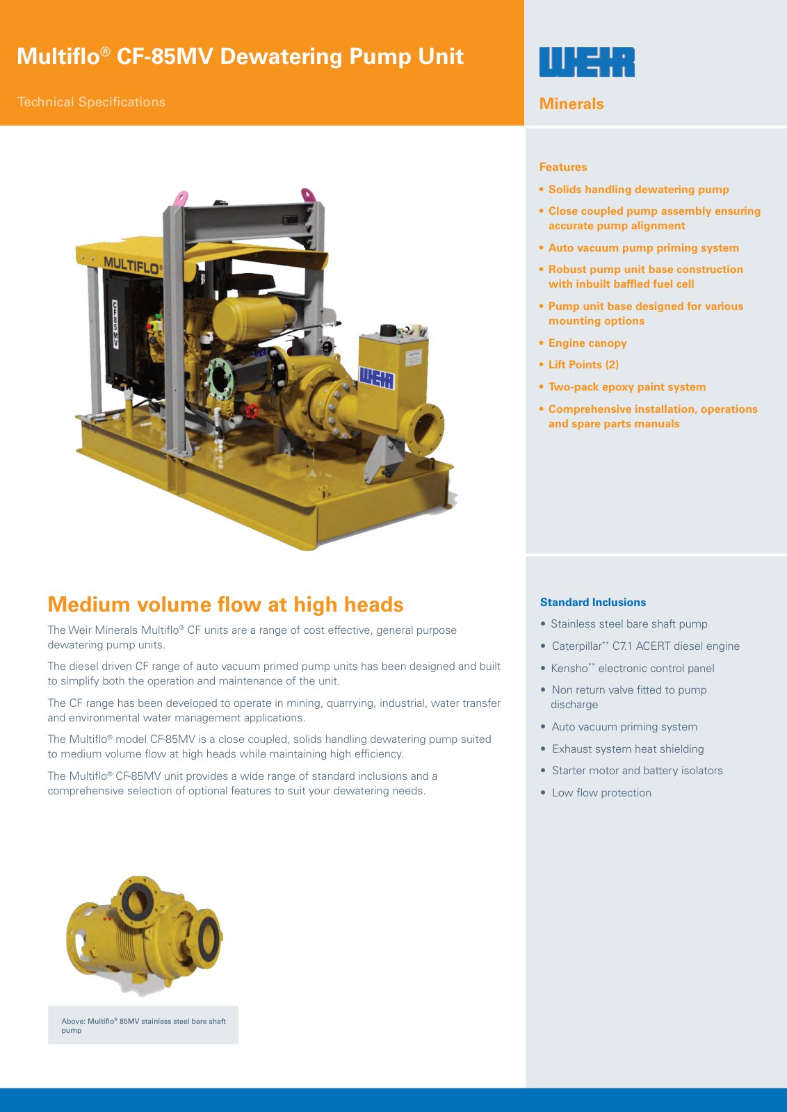 First page of AU0979 Multiflo CF 85MV Spec Sheet PREVIEW