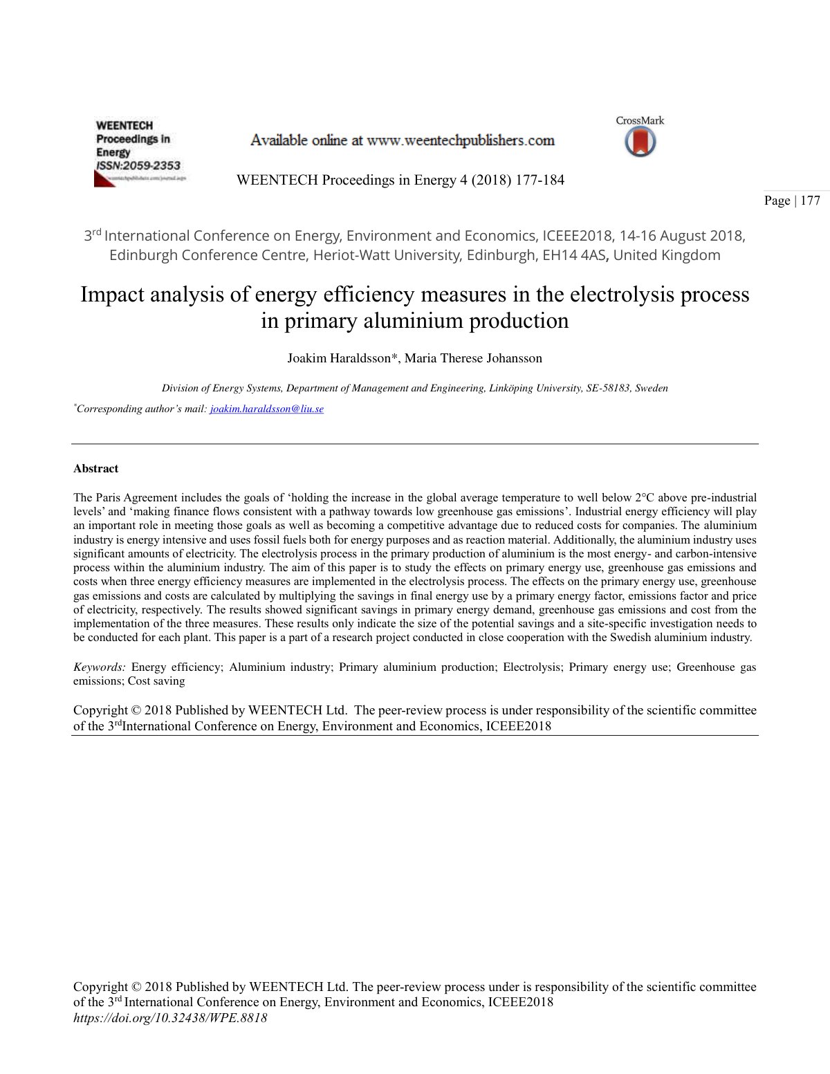 First page of Impact analysis of energy efficiency mea