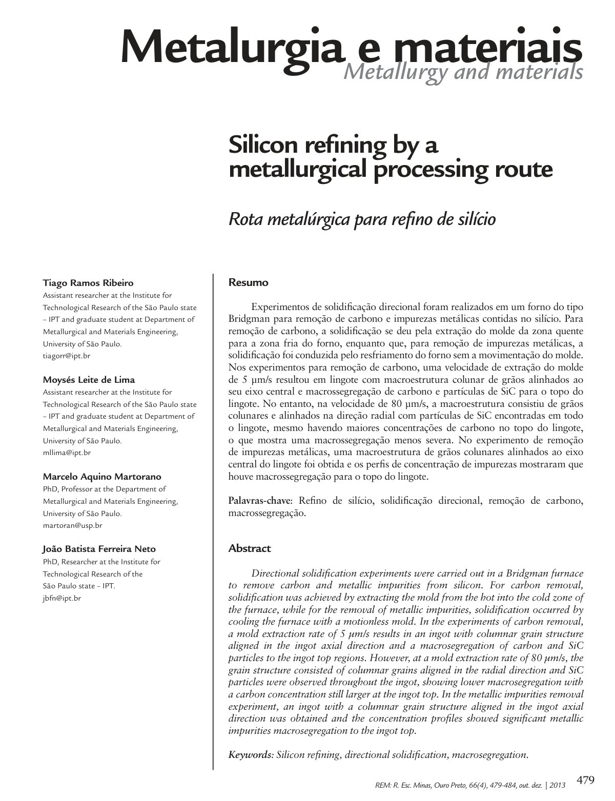 First page of Silicon refining by a metallurgical proc