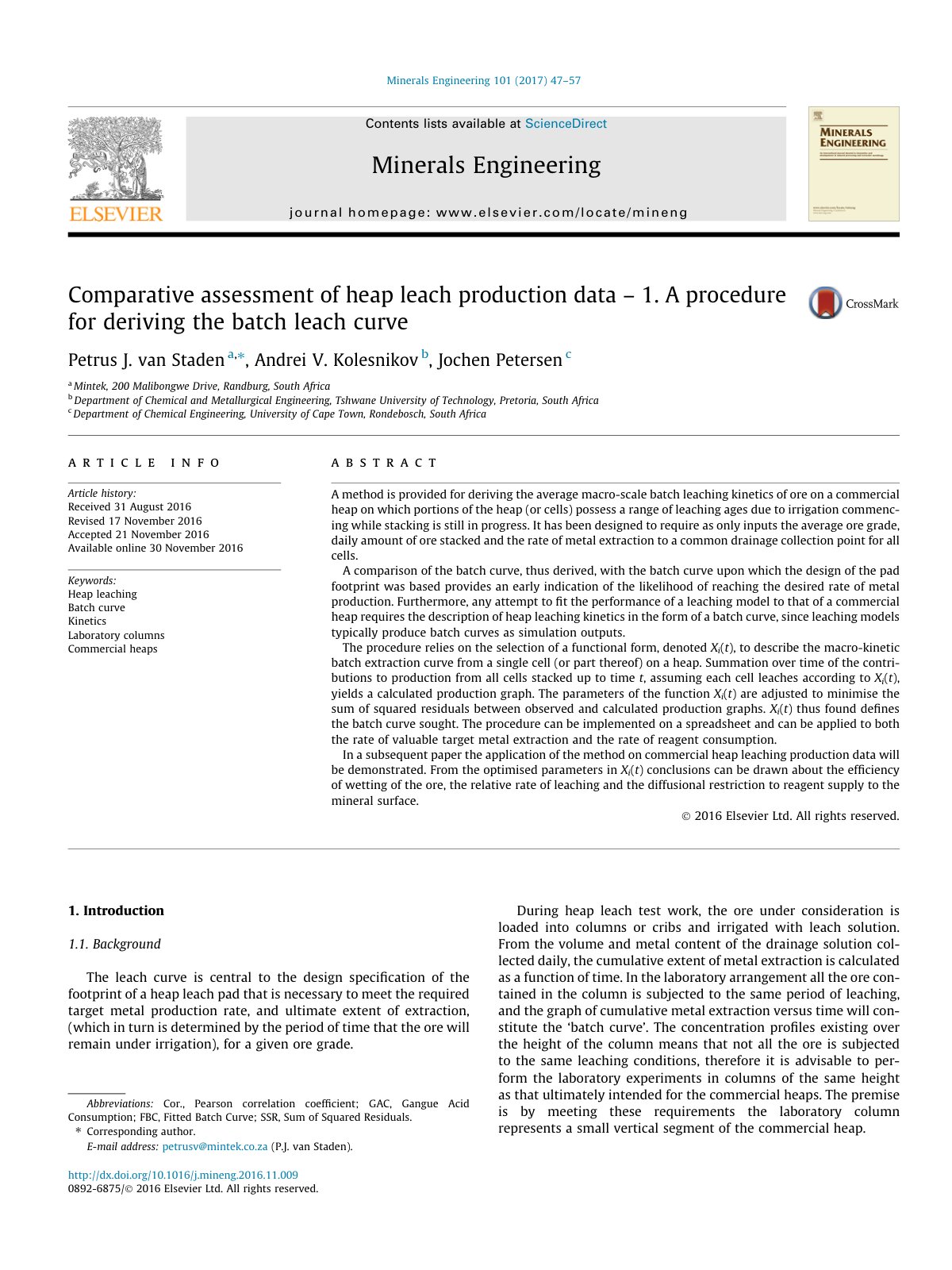 First page of Comparative assessment of heap leach pro