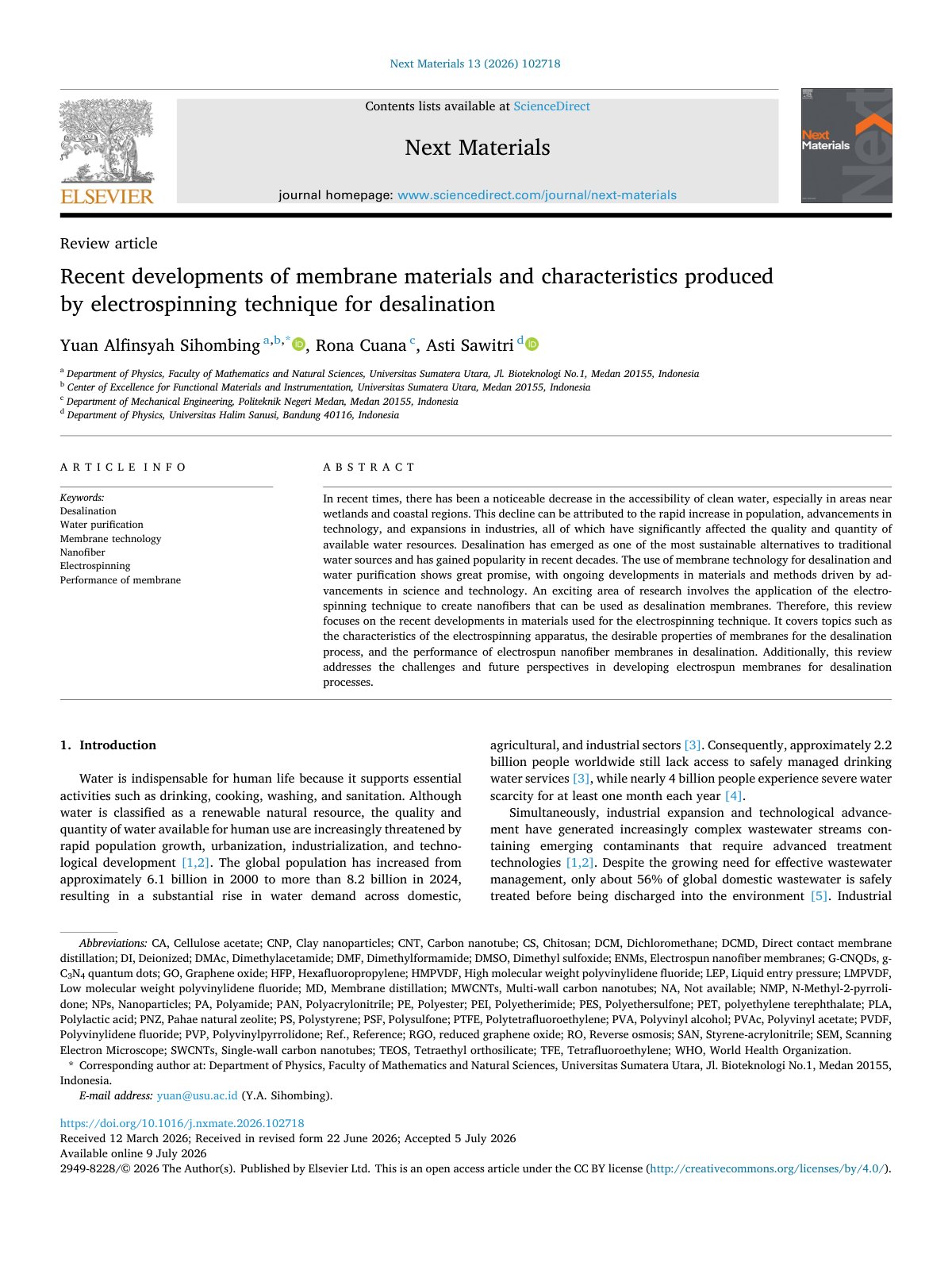 First page of Recent developments of membrane materials and characteristics p 2026 Next Ma