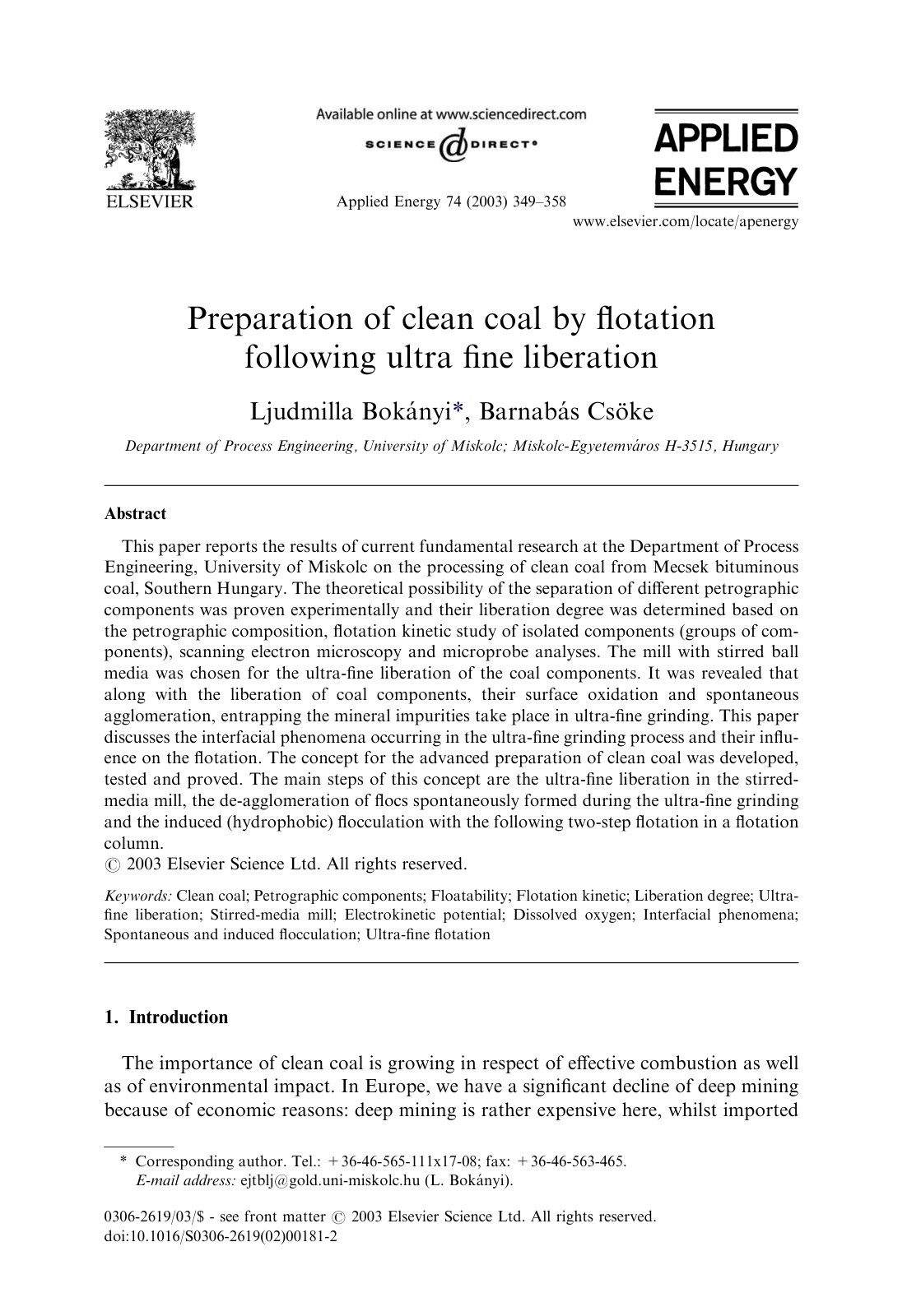 First page of Selective grindability of lignites and t