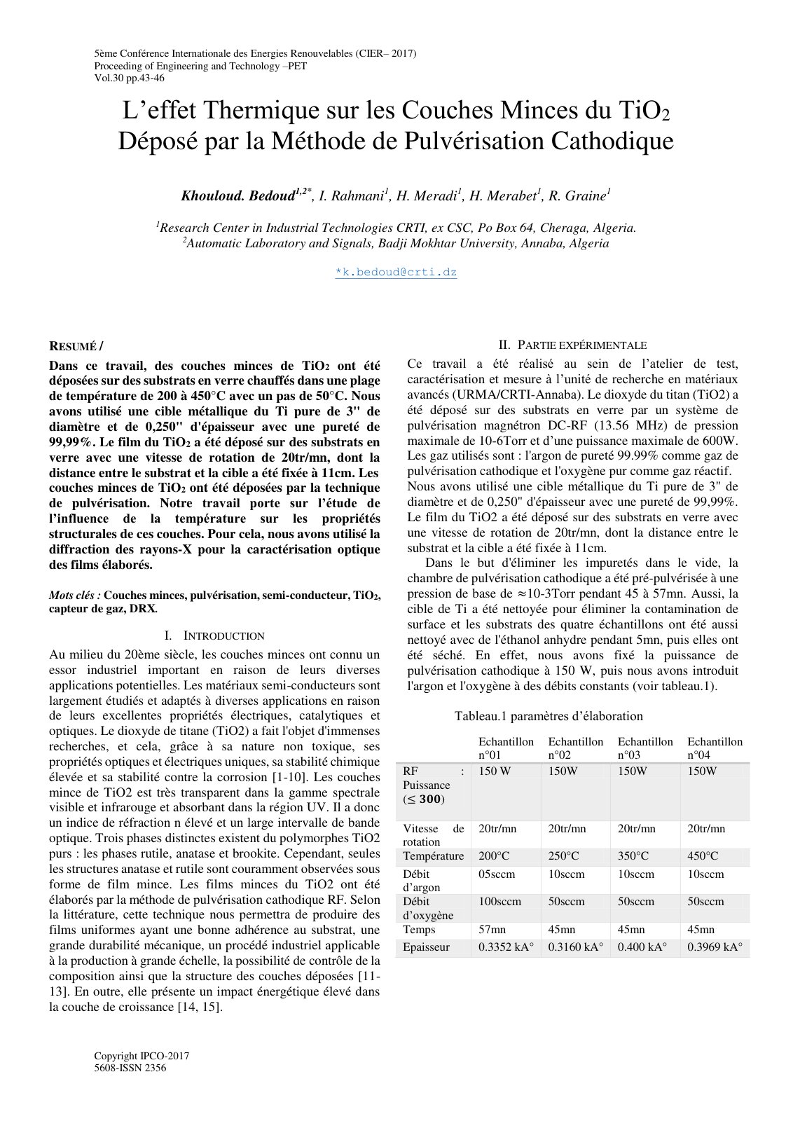 First page of Leffet Thermique sur les Couches Minces