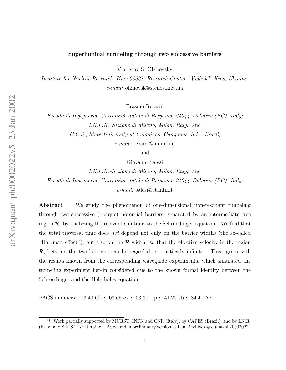 First page of Superluminal effects for quantum tunneli