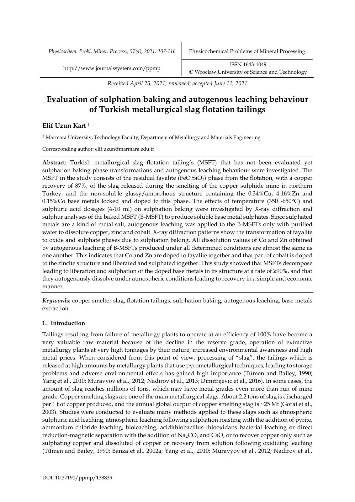 First page of Evaluation of sulphation baking and auto