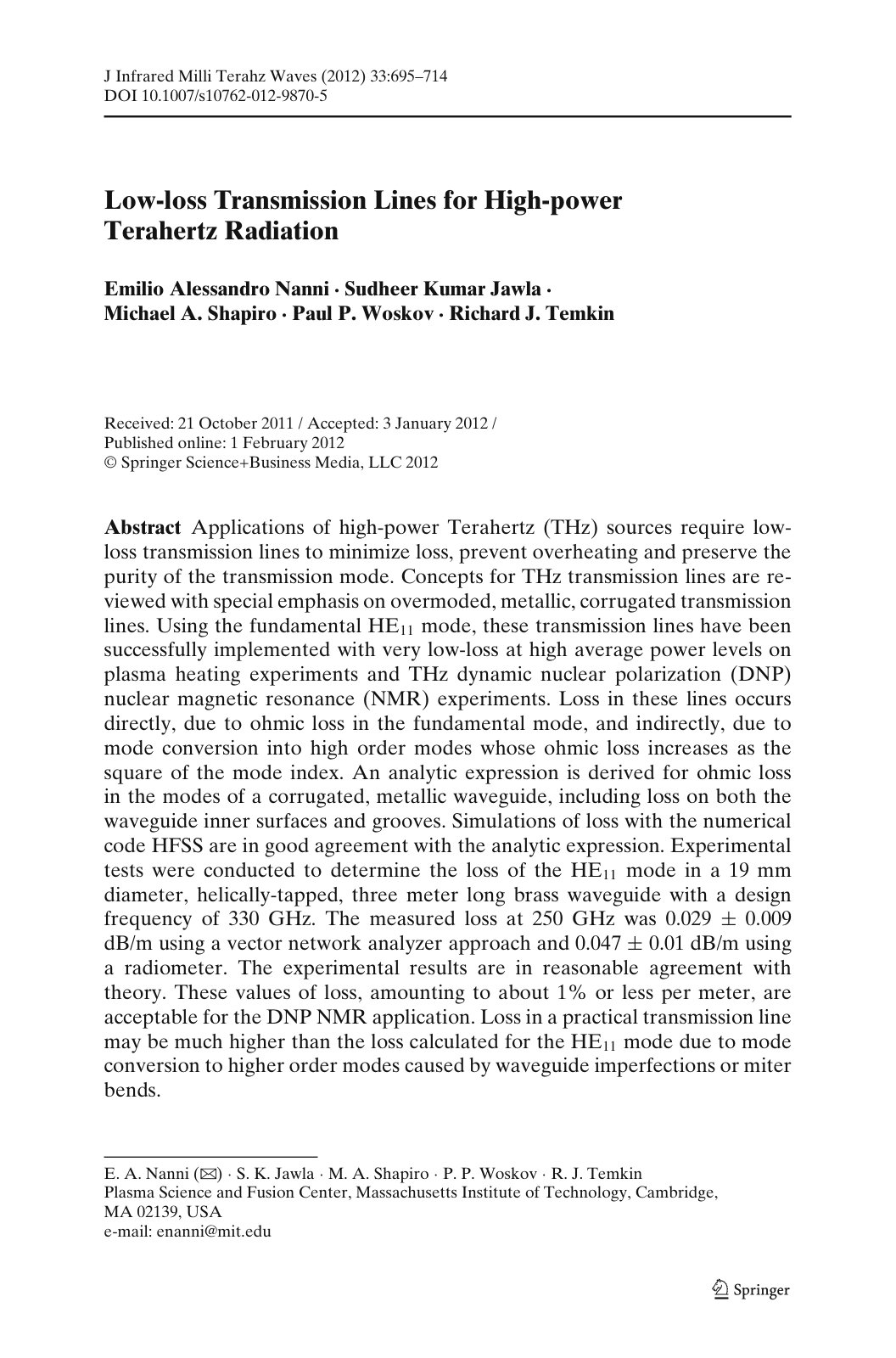 First page of Low loss Transmission Lines for High pow