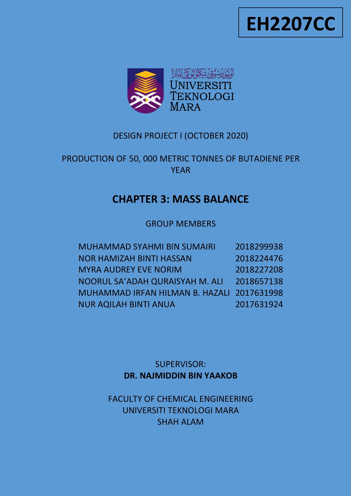 First page of PRODUCTION OF BUTADIENE CHAPTER 3 MASS B