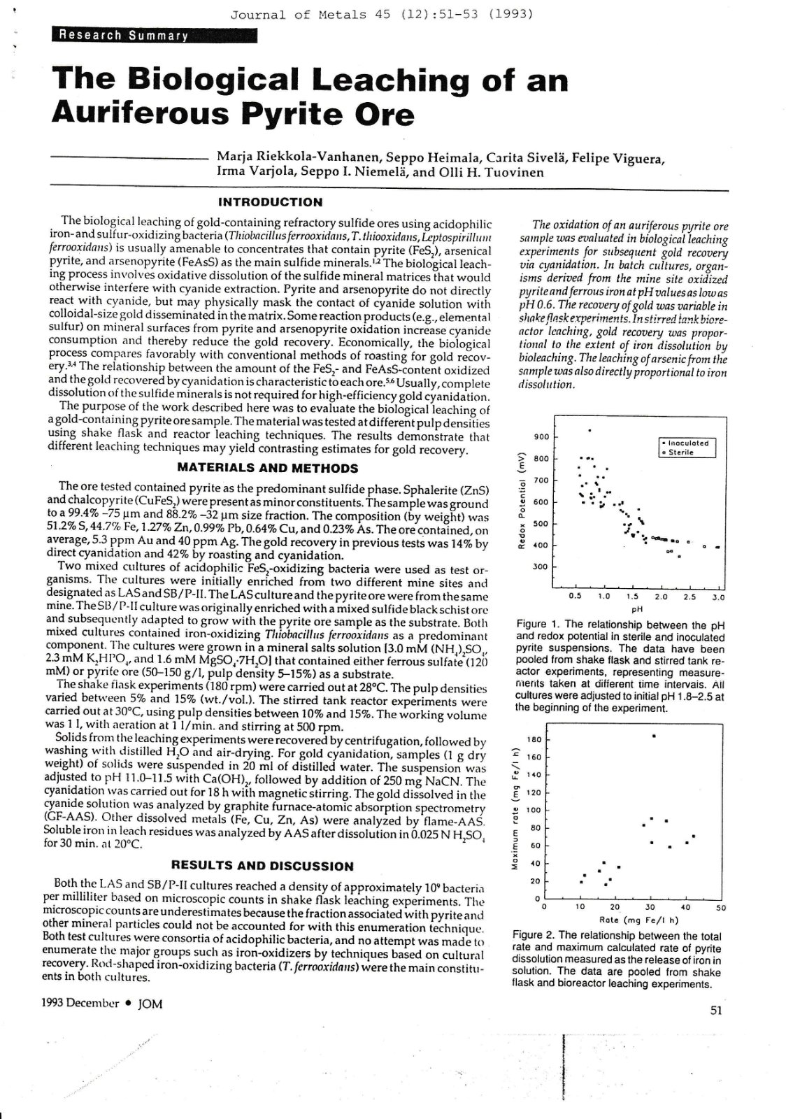 First page of The Biological Leaching of an Auriferous