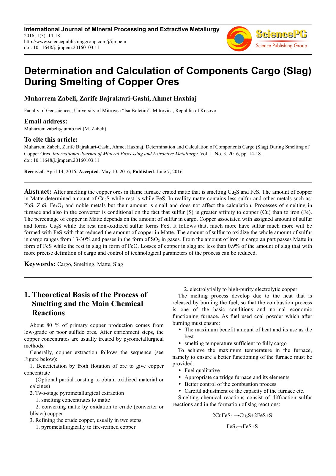 First page of Determination and Calculation of Compone