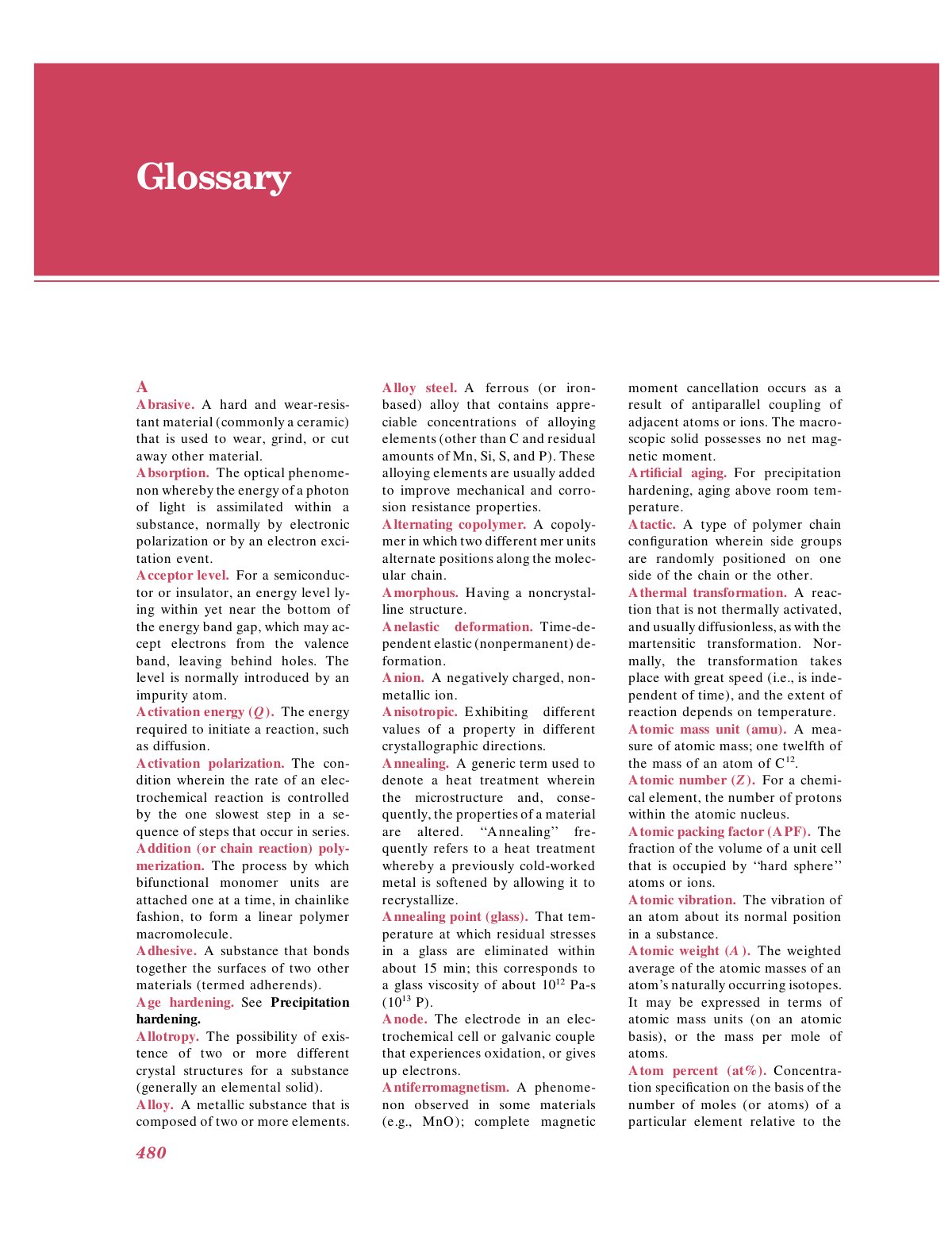 First page of Glossary
