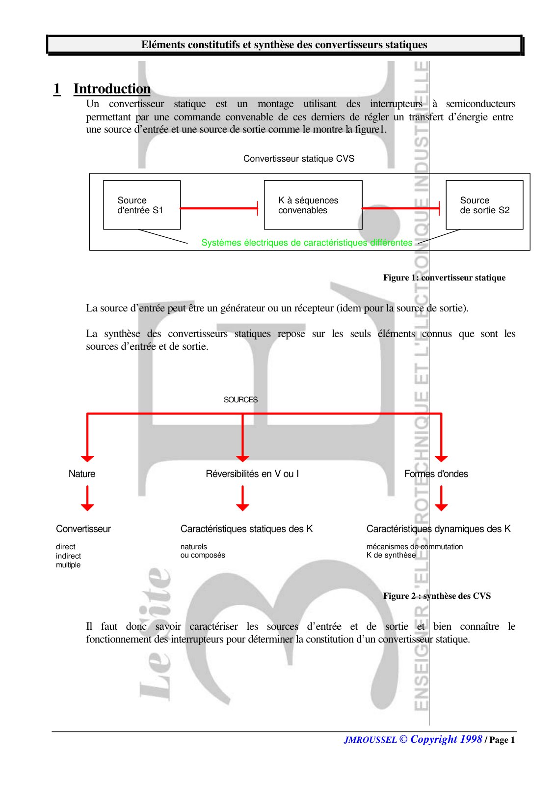 First page of Eléments constitutifs et synthèse des convertisseurs statiques