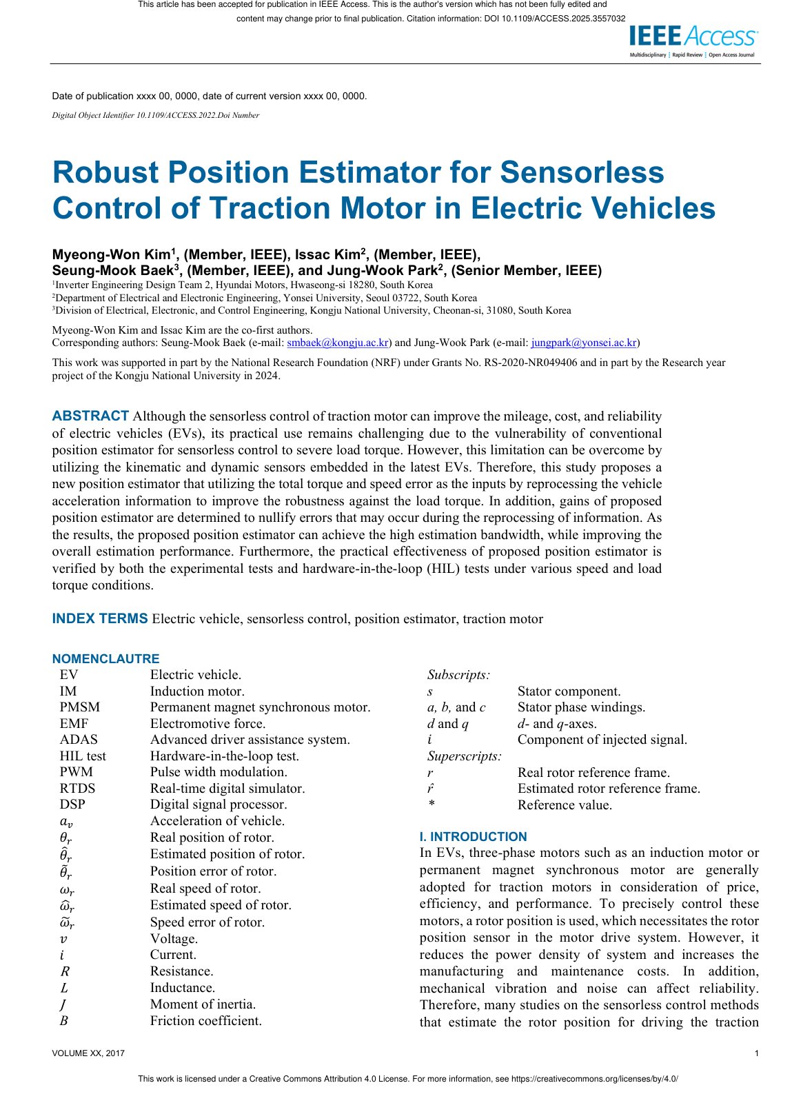 First page of Robust Position Estimator for Sensorless Control o