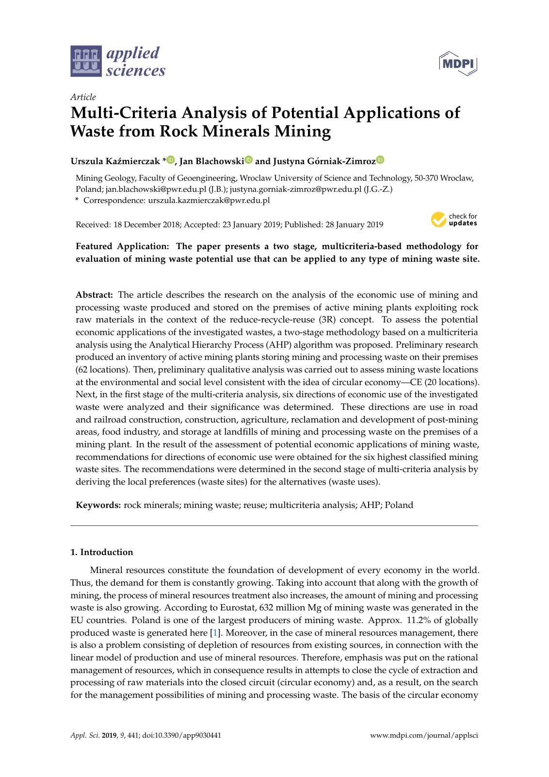 First page of Multi Criteria Analysis of Potential App