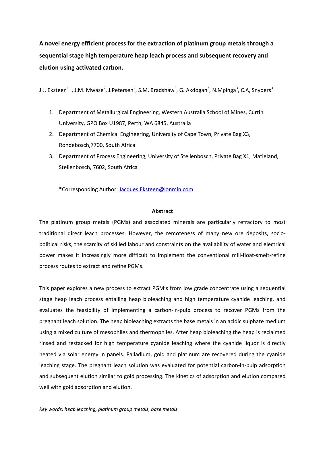First page of A novel energy efficient process for the