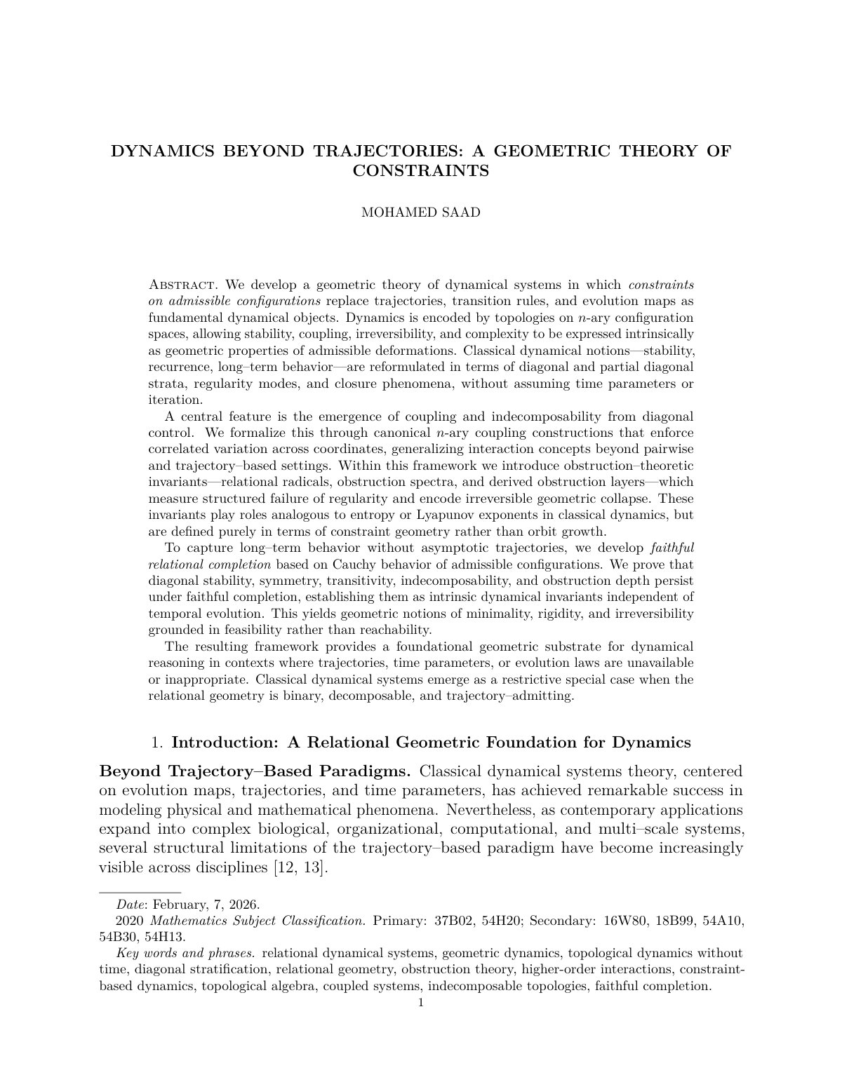 First page of Dynamics Beyond Trajectories A Geometric