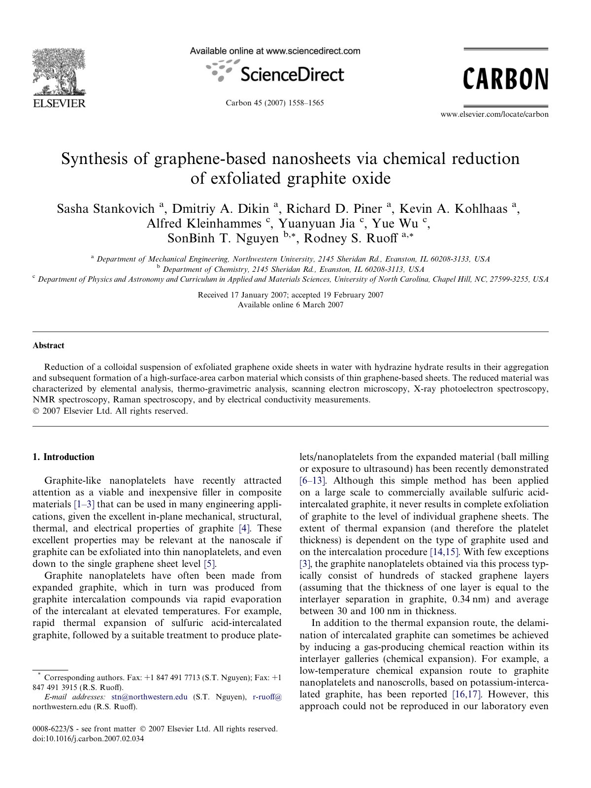 First page of Synthesis of graphene based nanosheets v