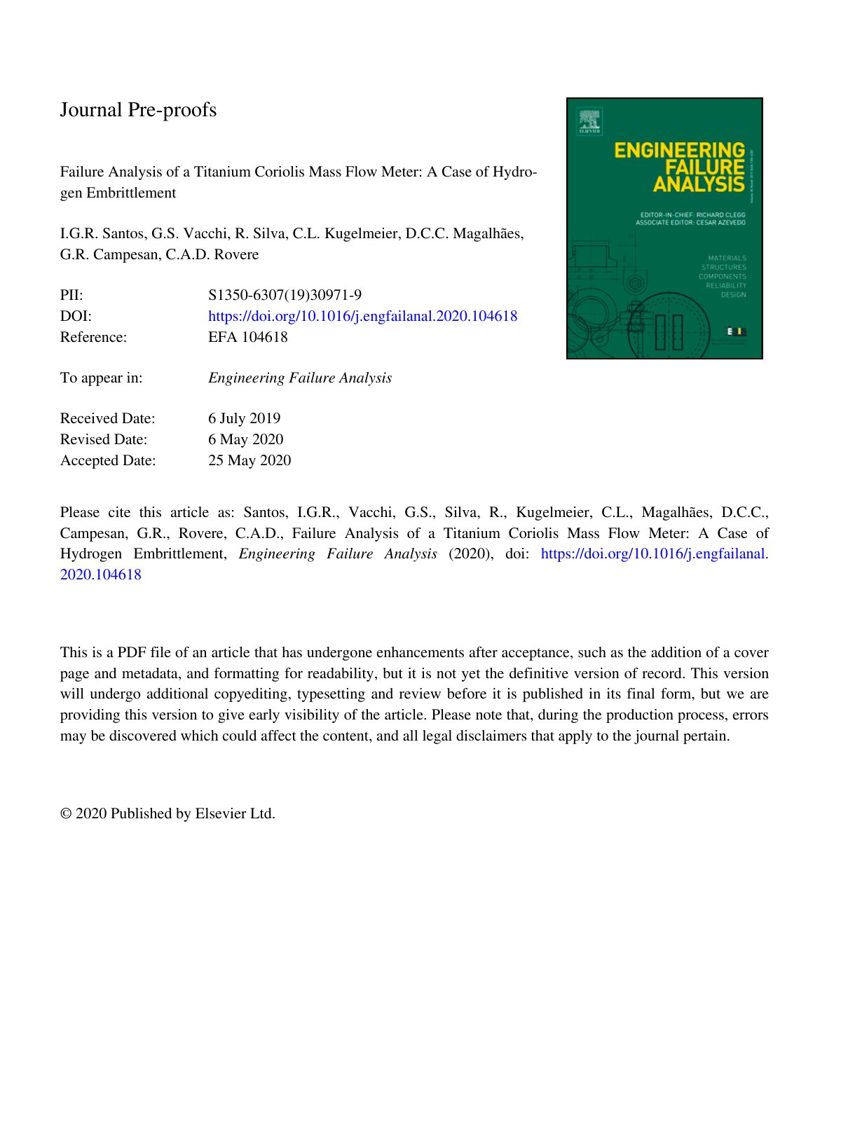 First page of Failure Analysis of a Titanium Coriolis Mass Flow Meter: A Case of Hydrogen Embrittlement