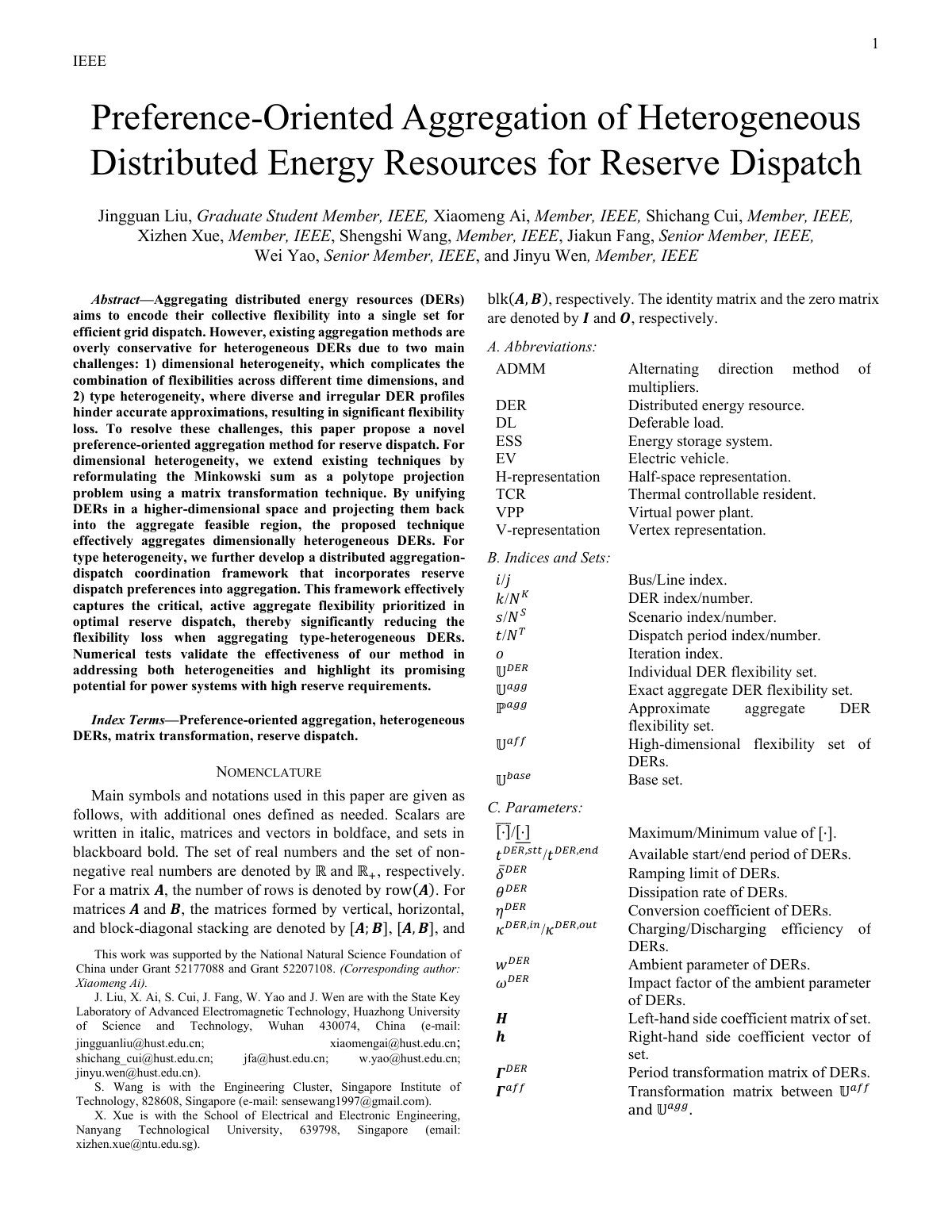 First page of 2026 Liu Distributed Energy Resource Reserve Dispatch