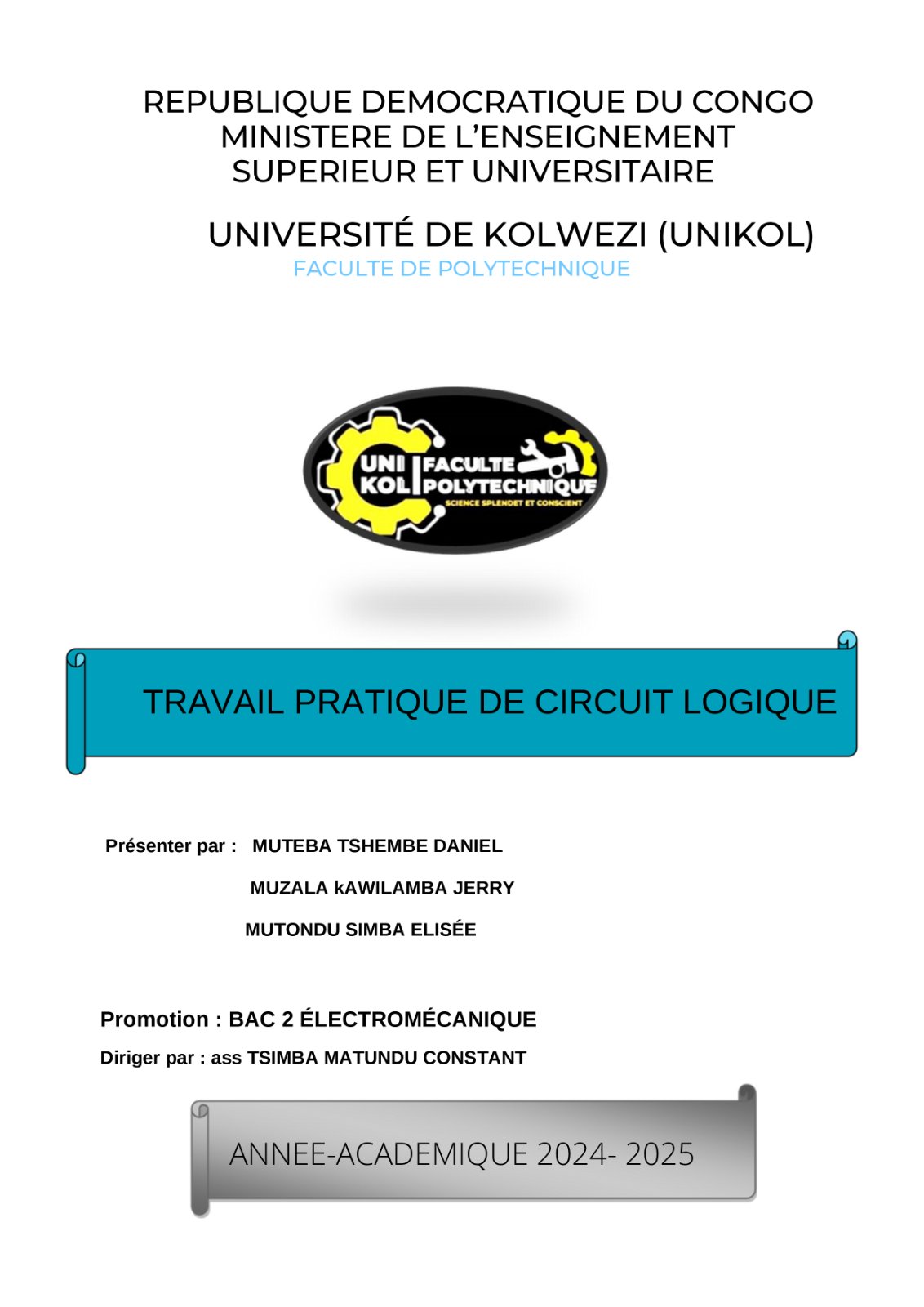 First page of Copie de TRAVAIL PRATIQUE DE CIRCUIT LOGIQUE  MUZALA kawila Jerry .pdf 3