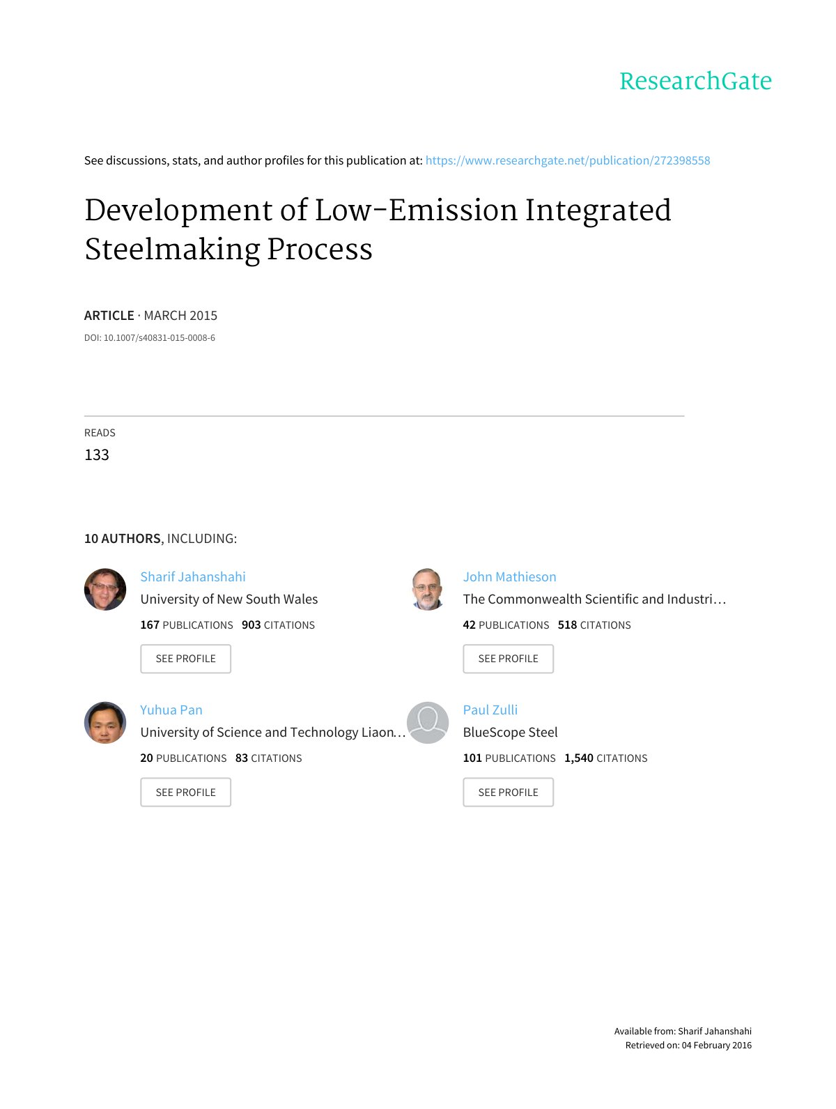 First page of Development of Low Emission Integrated S