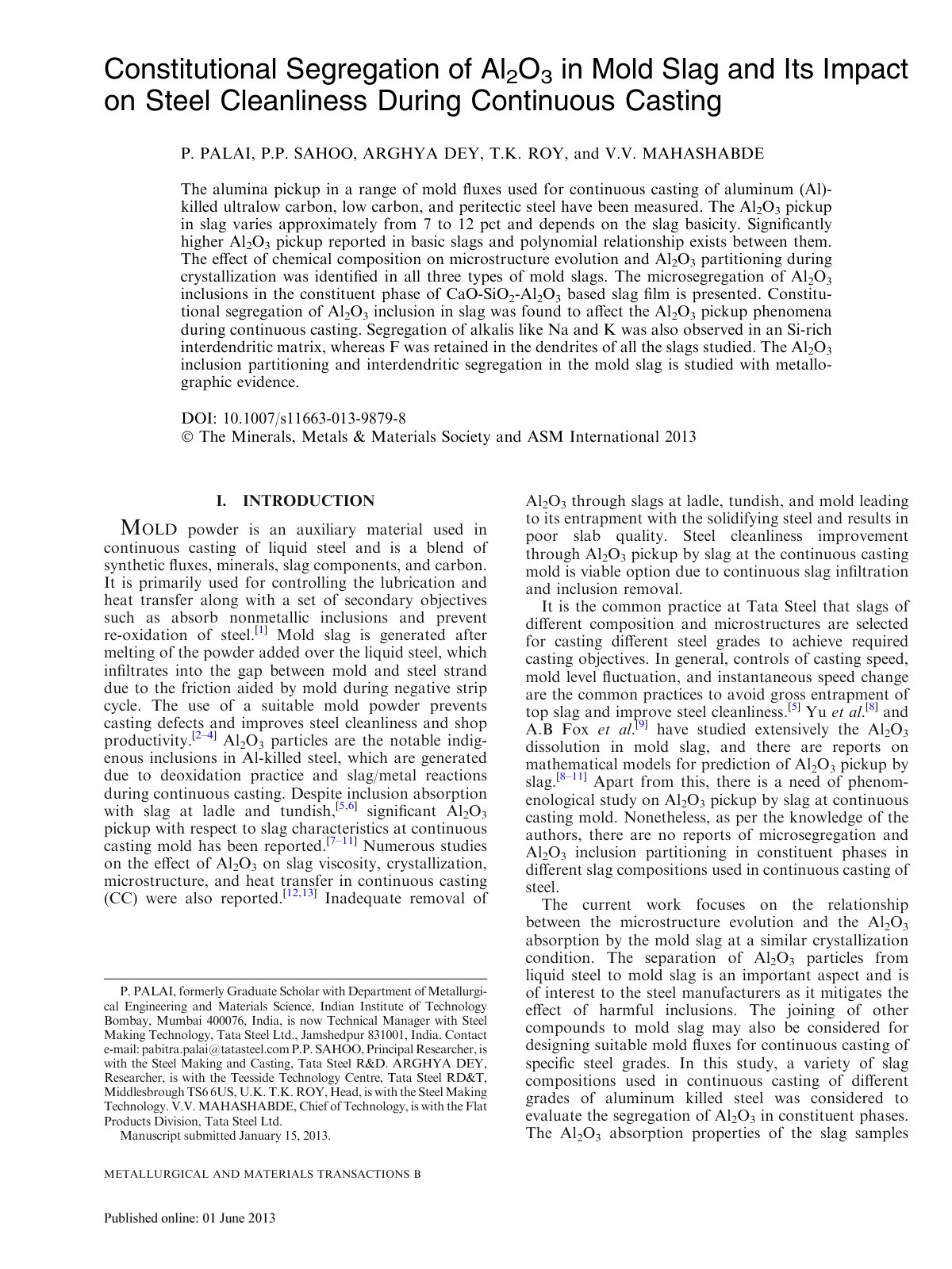 First page of Constitutional Segregation of Al2O3 in M