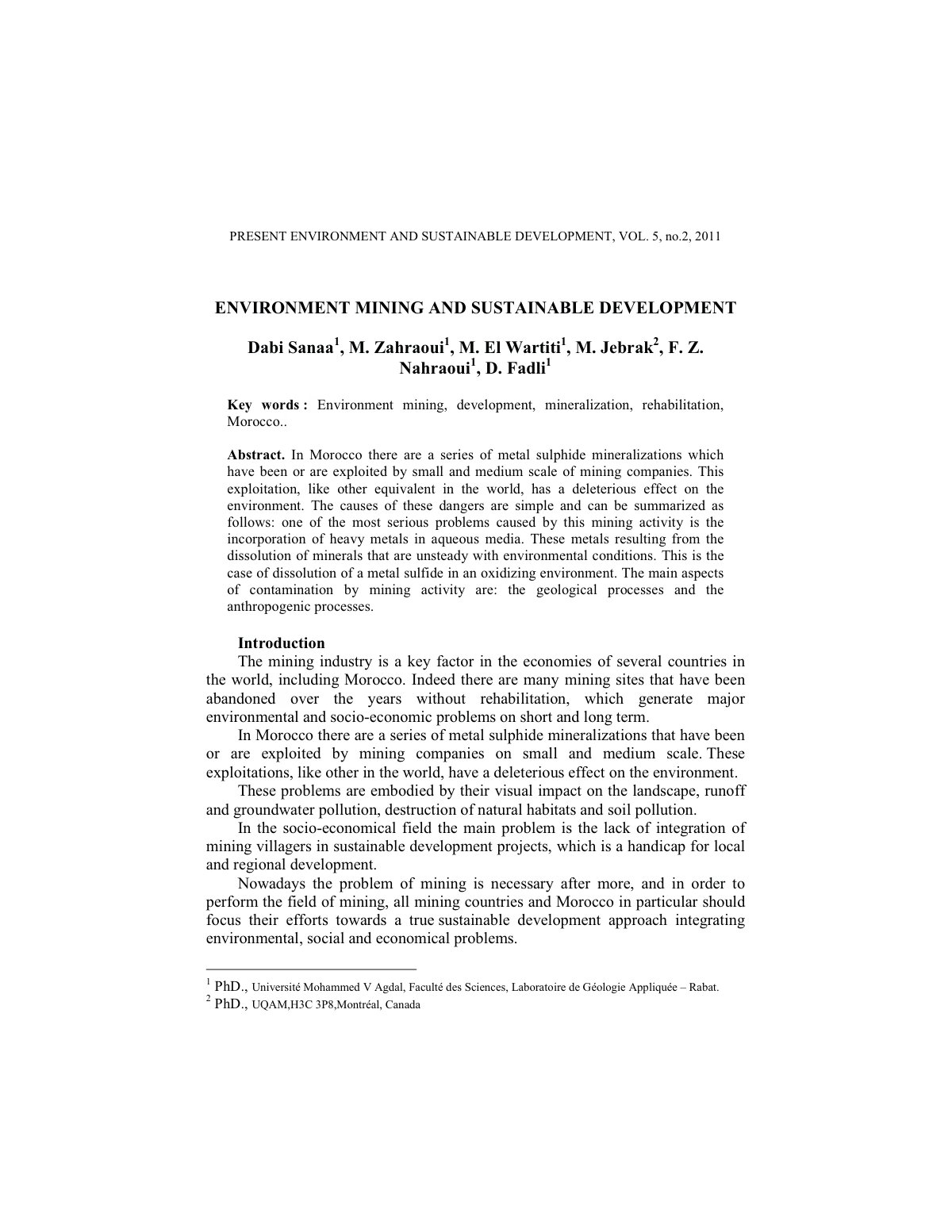 First page of ENVIRONMENT MINING AND SUSTAINABLE DEVELOPMENT