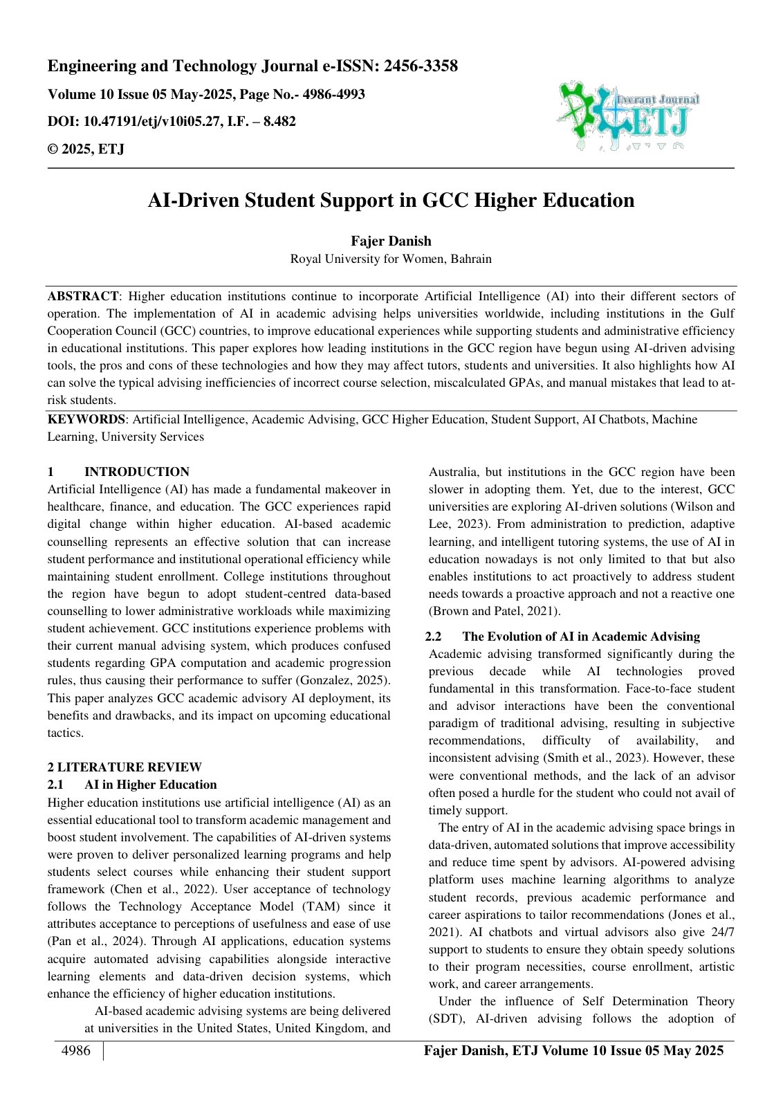 First page of AI-Driven Student Support in GCC Higher Education  