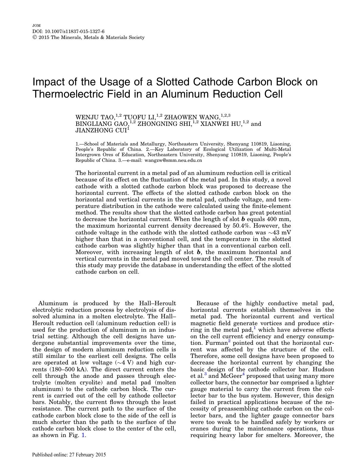 First page of Impact of the Usage of a Slotted Cathode