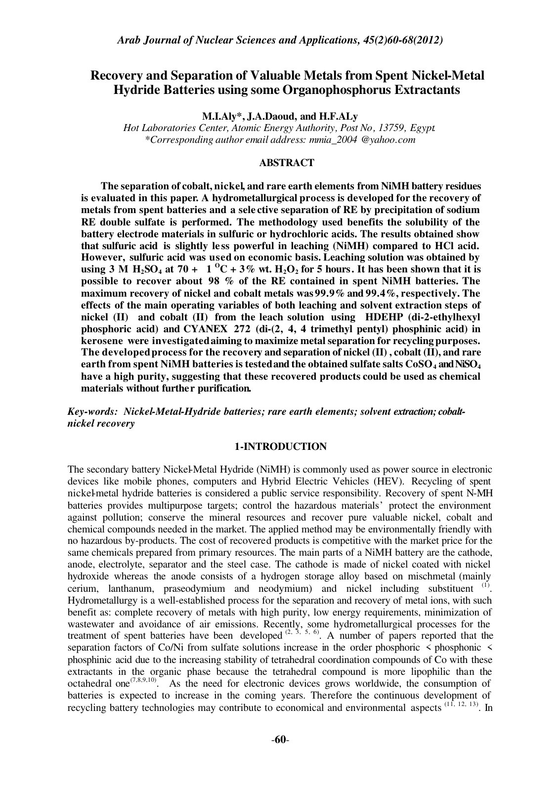 First page of Recoveryand Separation of Valuable Metal