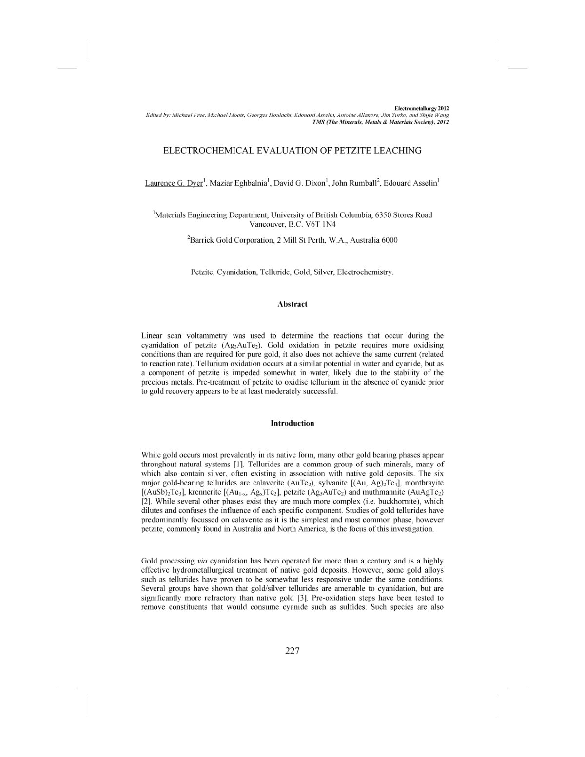 First page of ELECTROCHEMICAL EVALUATION OF PETZITE LEACHING